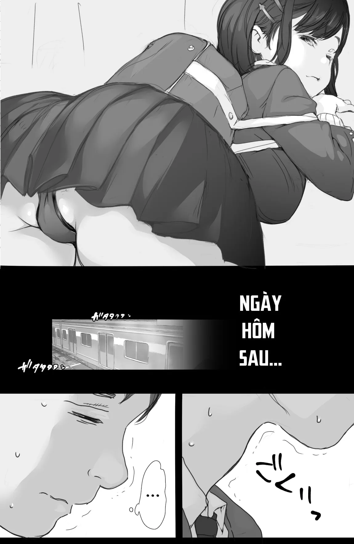 HentaiVN.net - Ảnh 9 - Anh Chàng May Mắn Và Cô Gái Khoe Hàng Trên Chuyến Tàu Điện Ngầm [Tsuukin Densha de Oppai o Mise ni Kuru Musume ga Ite Komattemasu] - Oneshot