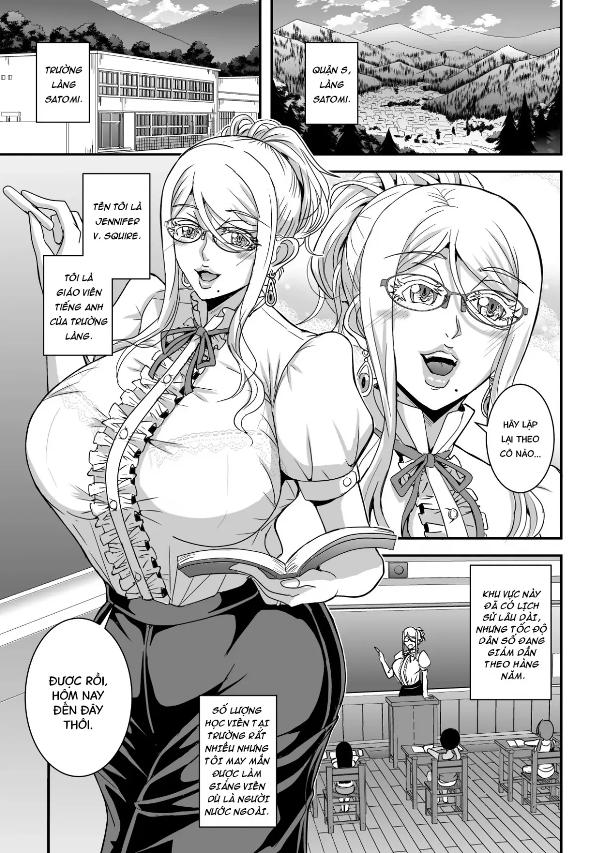 HentaiVN.net - Ảnh 2 - Bakunyuu Hitozuma Kinpatsu Gaikokujin Jokyoushi ga Mura no Inshuu de Kasshoku Shota no Fudeoroshi o Suru Hanashi - Oneshot