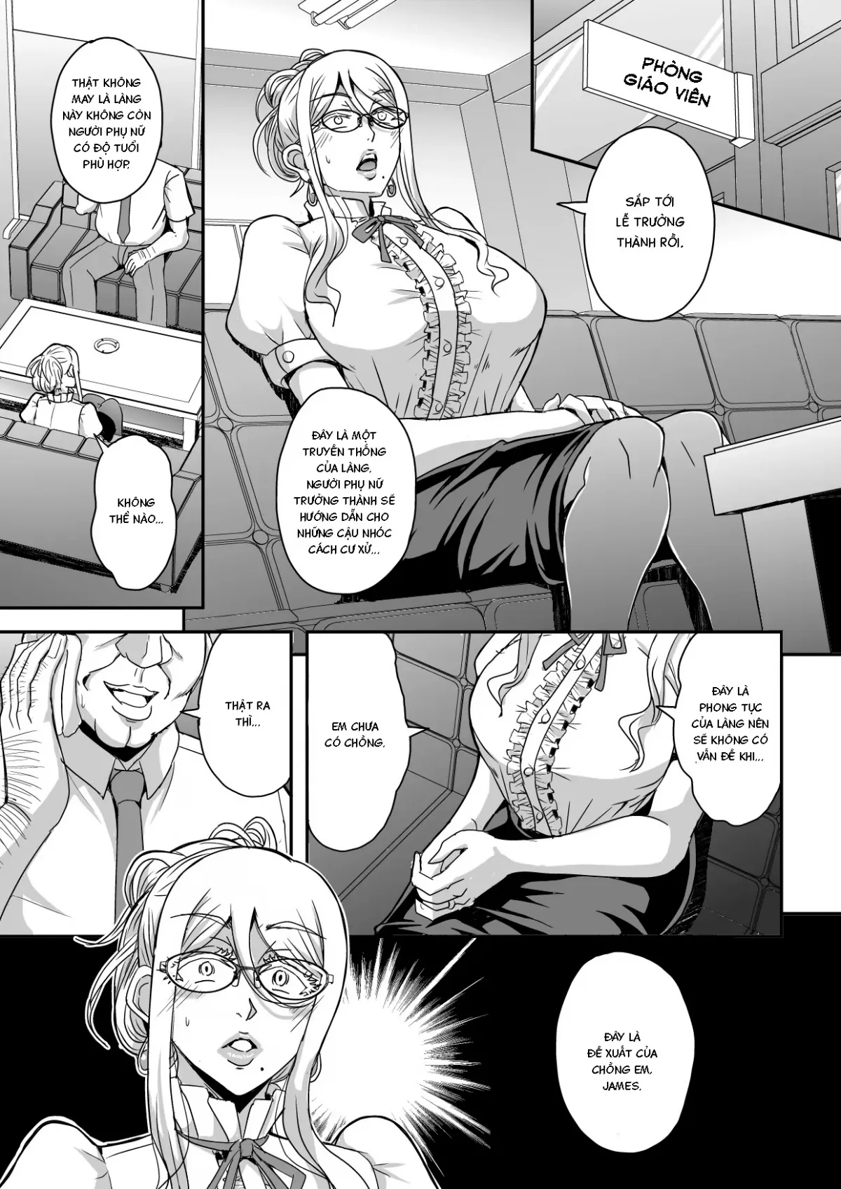 HentaiVN.net - Ảnh 4 - Bakunyuu Hitozuma Kinpatsu Gaikokujin Jokyoushi ga Mura no Inshuu de Kasshoku Shota no Fudeoroshi o Suru Hanashi - Oneshot