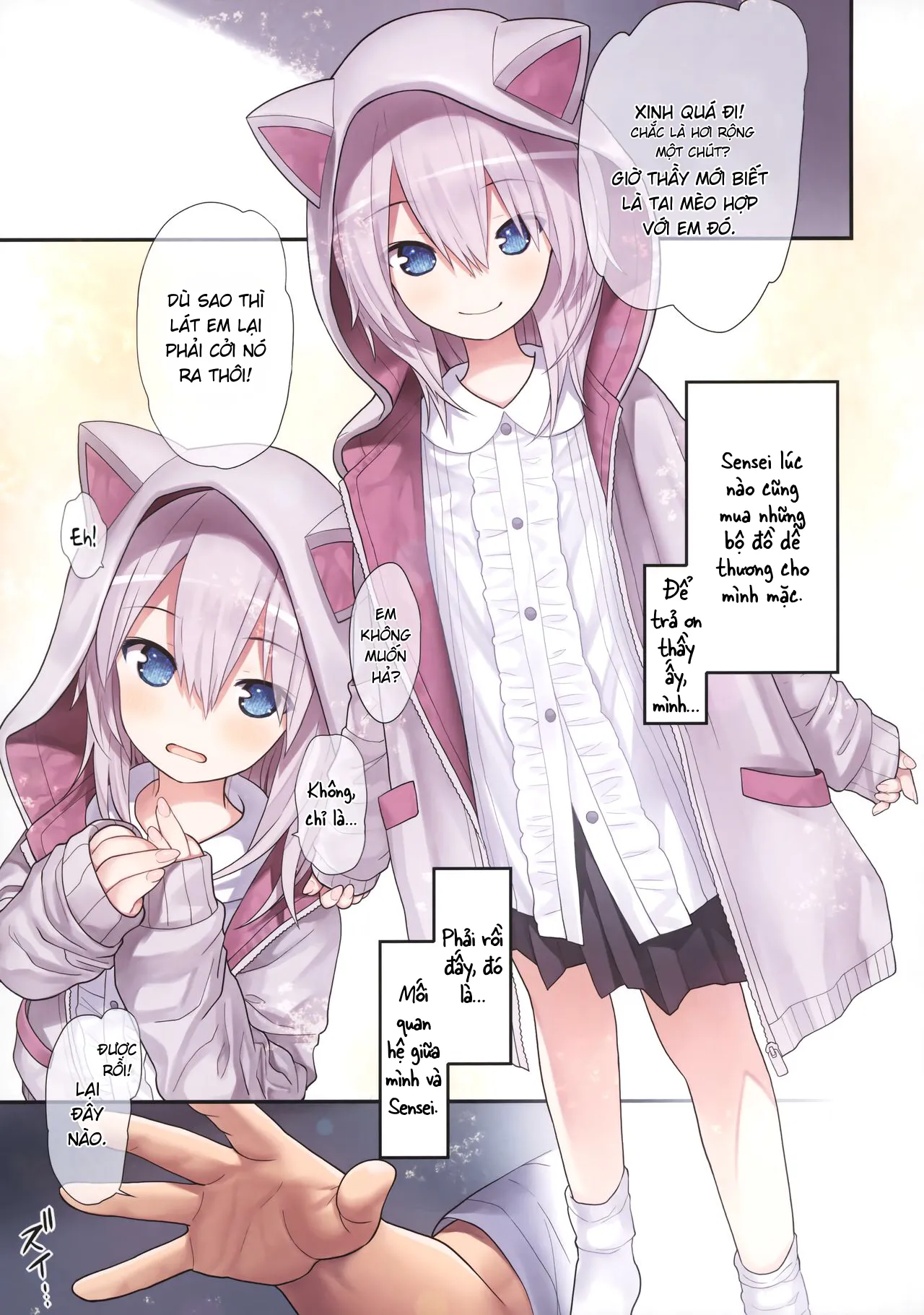 HentaiVN.net - Ảnh 7 - Sensei, tôi và chiếc áo hoodie tai mèo [Sensei to Watashi to Nekomimi Parka] - Oneshot