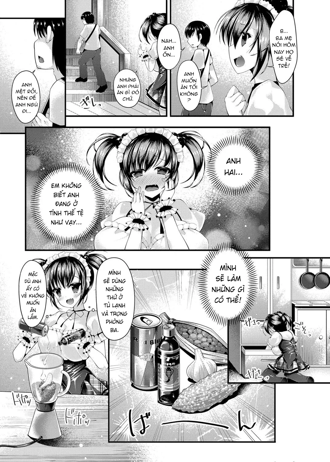HentaiVN.net - Ảnh 4 - Maid Sugata no Bakunyuu Imouto ni Nazo no Drink de Kyousei Hatsujou Saserareru Boku - Oneshot
