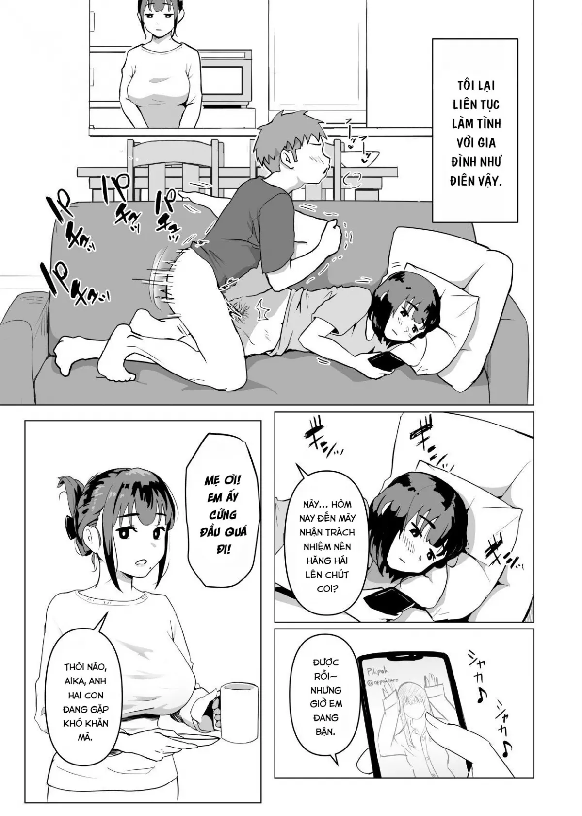 HentaiVN.net - Ảnh 17 - Uchi de wa Kazoku Sex wa Joushiki Rashii - Chap 1