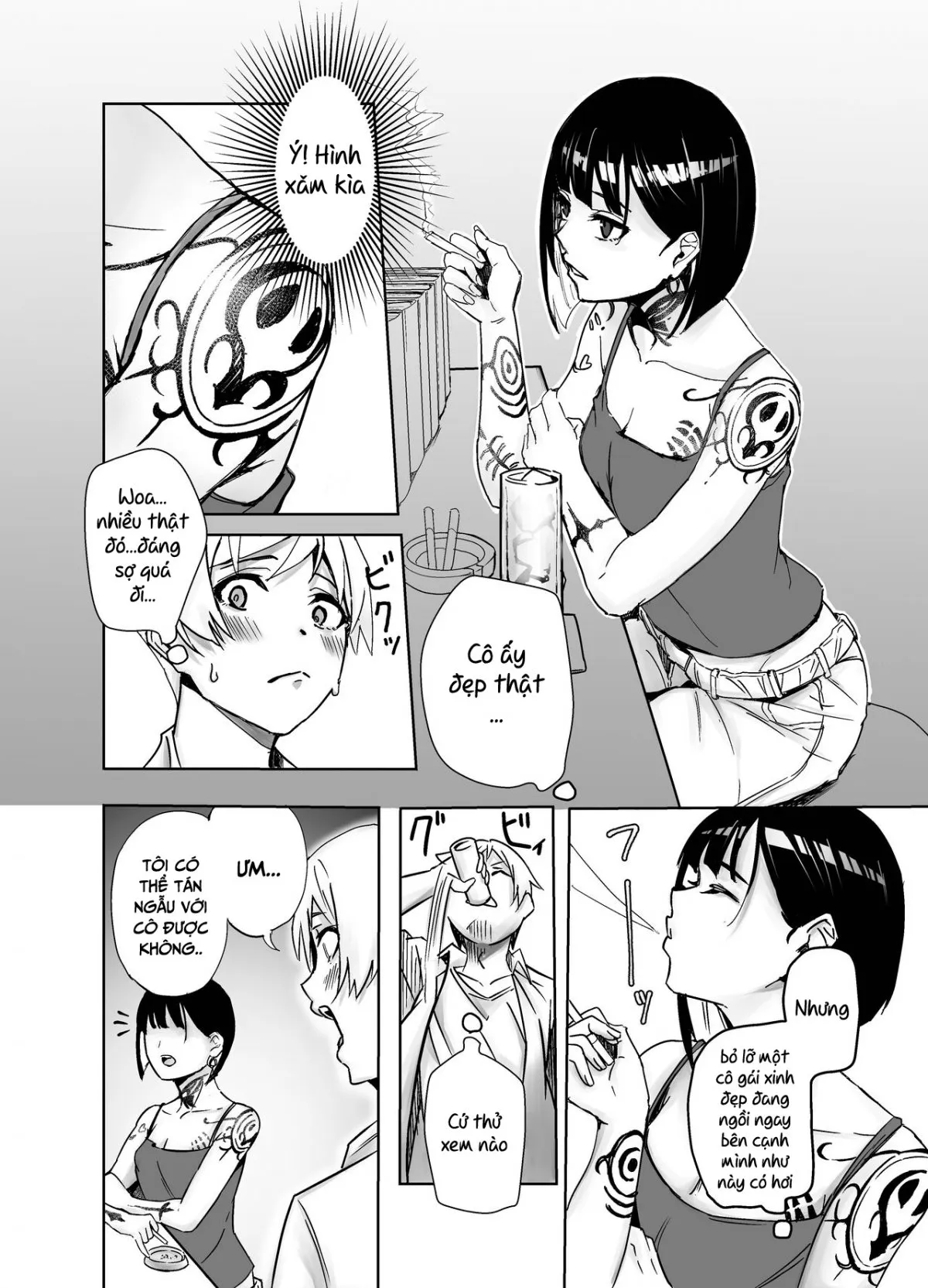 HentaiVN.net - Ảnh 4 - Chị gái xăm trở ở quán bar [Bar de Deatta Zenshin Tattoo no Onee-san to Icha Love Ecchi] - Oneshot