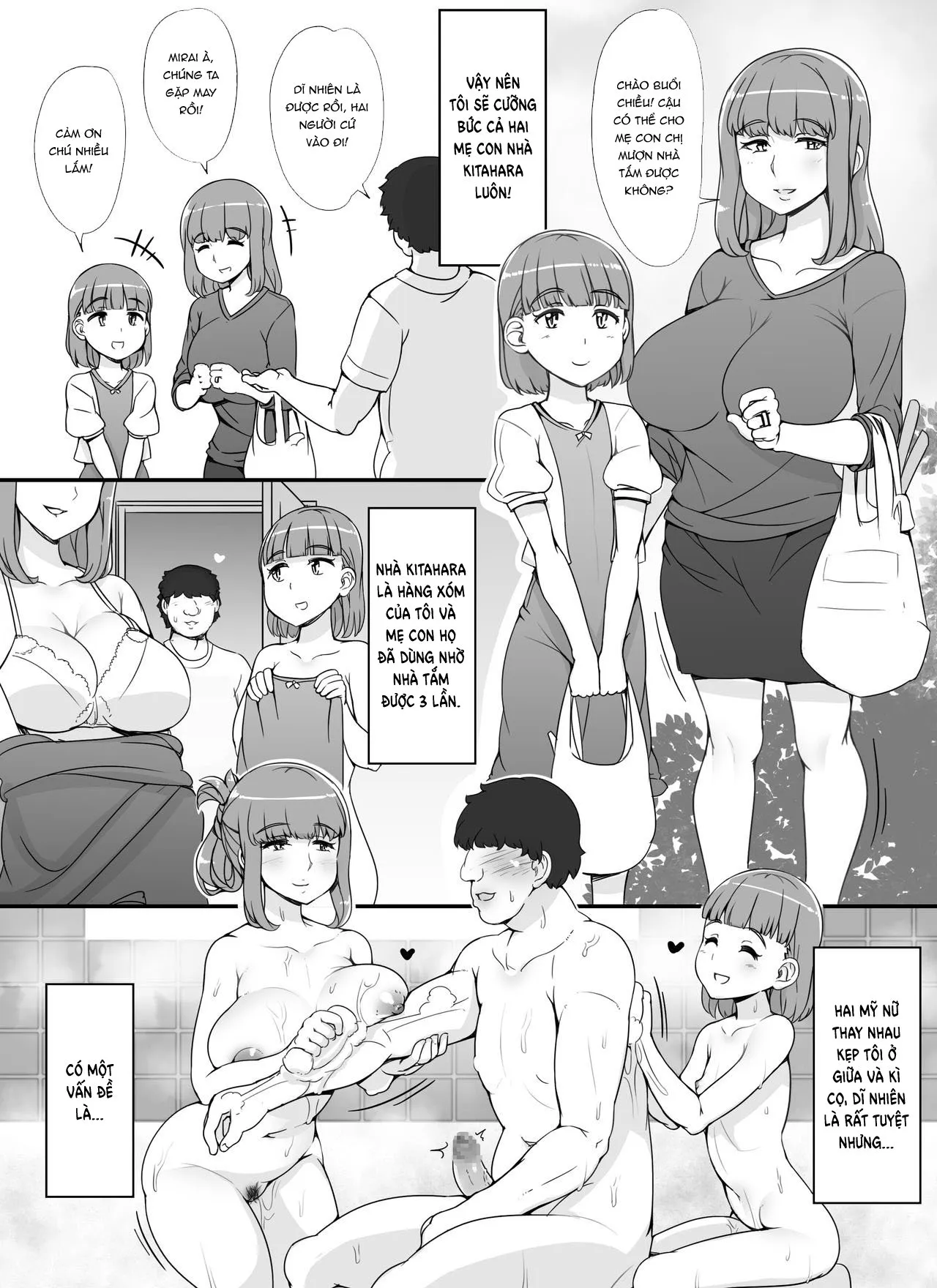 HentaiVN.net - Ảnh 4 - Dàn gái xinh trong bồn tắm [Kinjo no Onnatachi ga Nazeka Ore no Ie no Furo ni Hairi ni Kuru Ken; Những cô gái xa lạ kéo đến nhà tắm của tôi] - Chap 3 - Hai mẹ con ( p1 )