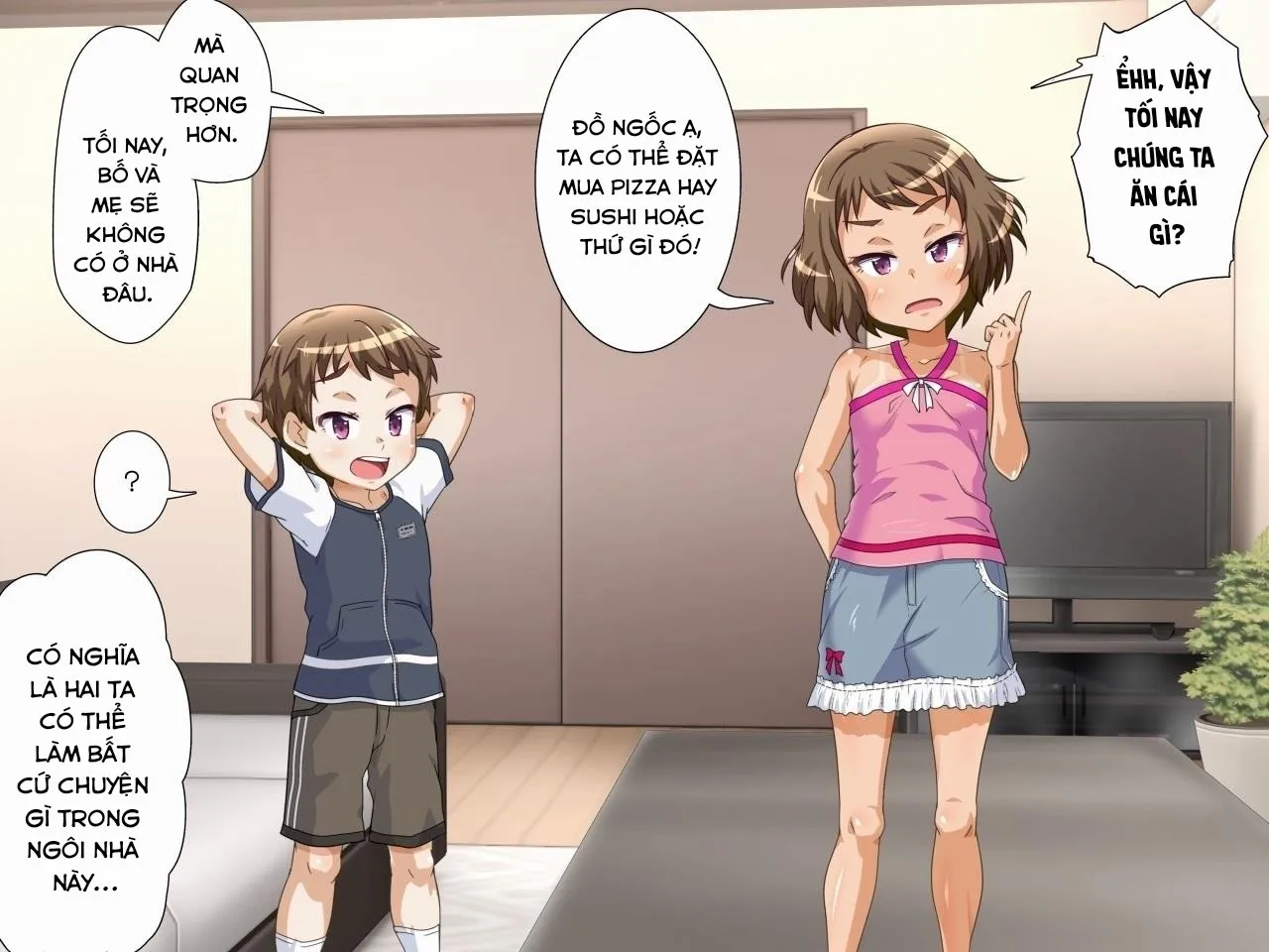 HentaiVN.net - Ảnh 5 - Home alone phiên bản 2 chị em!!! [Oya Ga Rusu Na Node Zenra De Hame Hazushichai Mashita!!] - Chap 1: Mở đầu sương sương + cầu thang