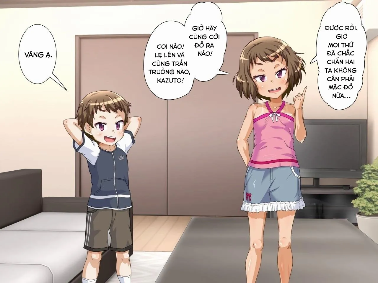 HentaiVN.net - Ảnh 7 - Home alone phiên bản 2 chị em!!! [Oya Ga Rusu Na Node Zenra De Hame Hazushichai Mashita!!] - Chap 1: Mở đầu sương sương + cầu thang