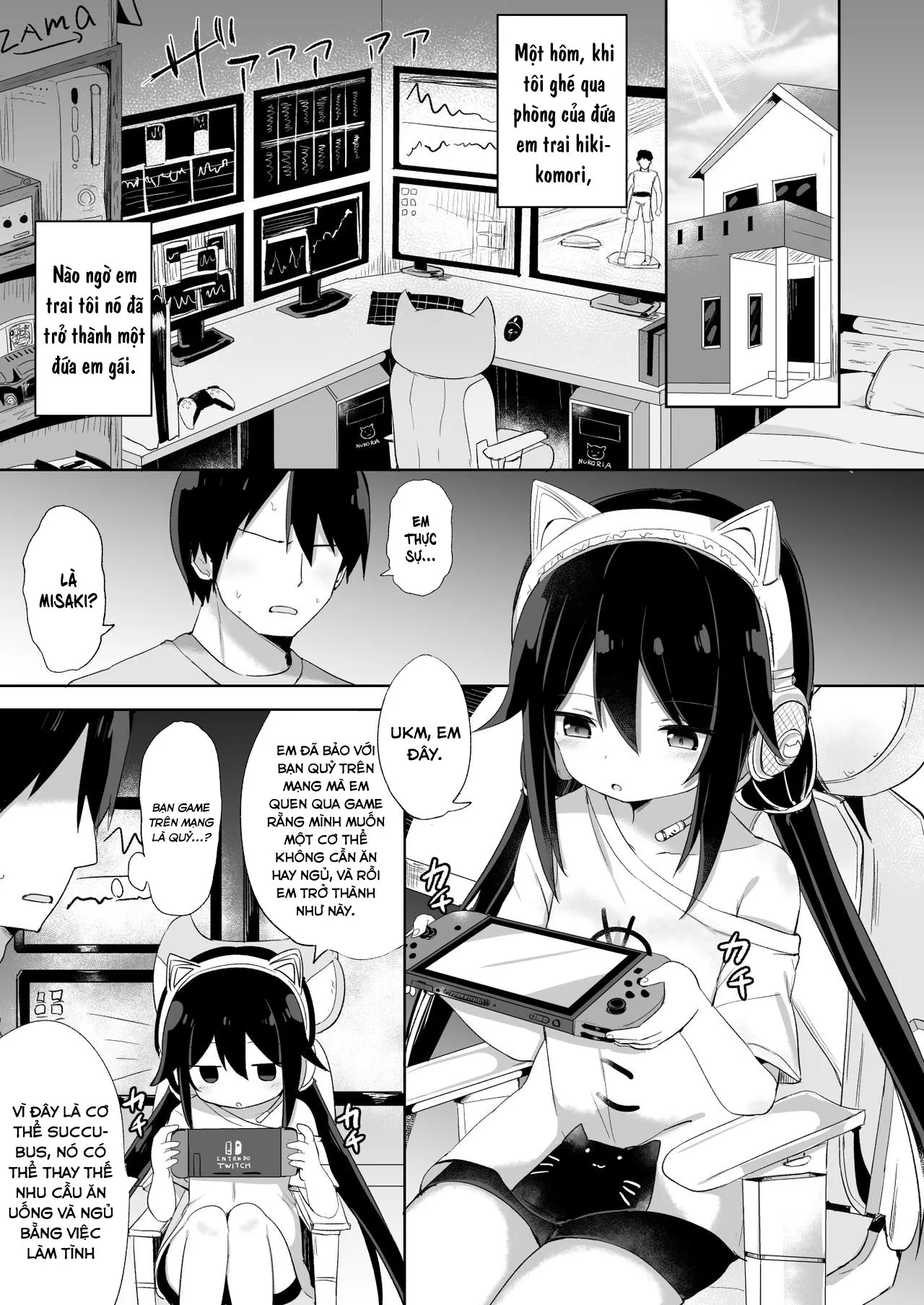 HentaiVN.net - Ảnh 4 - Đứa em trai succubus [Downer-kei Gamer Otouto ga Nii-san Sukisuki Imouto Succubus ni Naru made; From a Downer Gamer Little Brother♂ to a Little Sister♀ Succubus Who Loves Nii-san; ダウナー系ゲーマー弟が兄さん好き好き妹サキュバスになるまで] - Oneshot - Ngọt