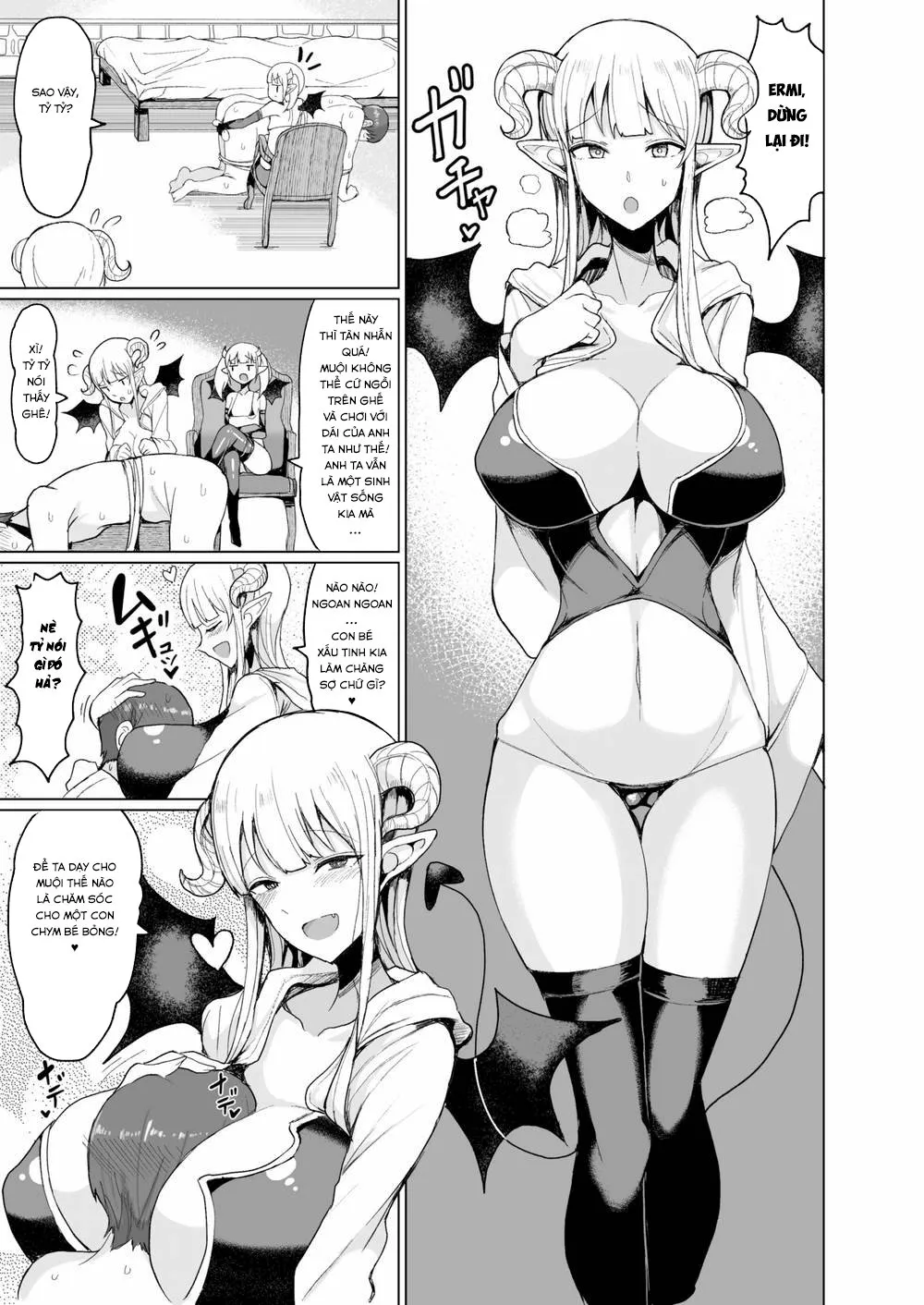 HentaiVN.net - Ảnh 8 - Ý Trời Bảo Thanh Niên Đụ 2 Em Quỷ Vương! [A Heavenly Demon and a Devilish Demon] - Oneshot