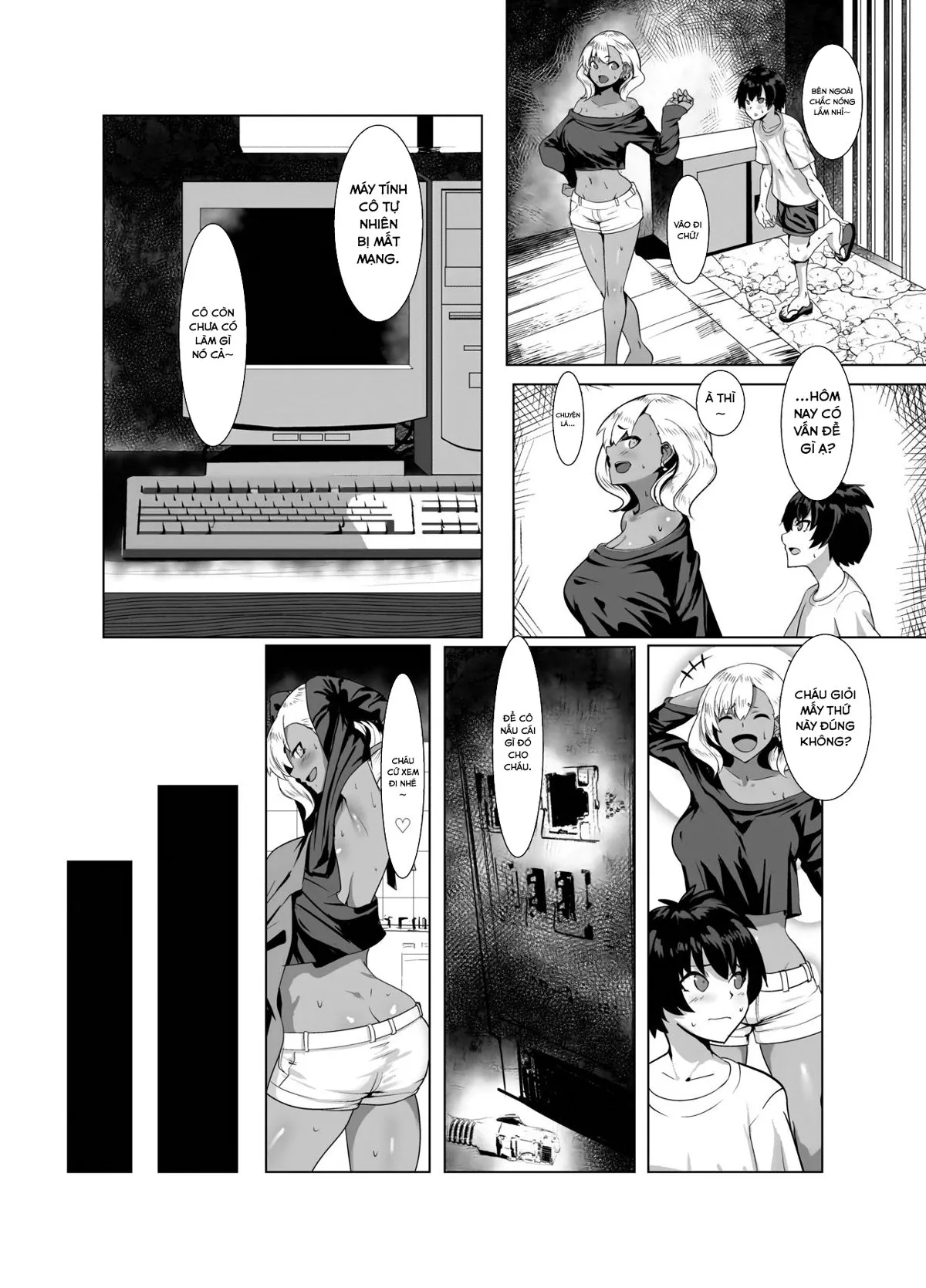 HentaiVN.net - Ảnh 4 - Kỳ nghỉ hè cùng với bà cô Gal đã lập gia đình [Kuro Gal Hitozuma to Natsuyasumi] - Oneshot