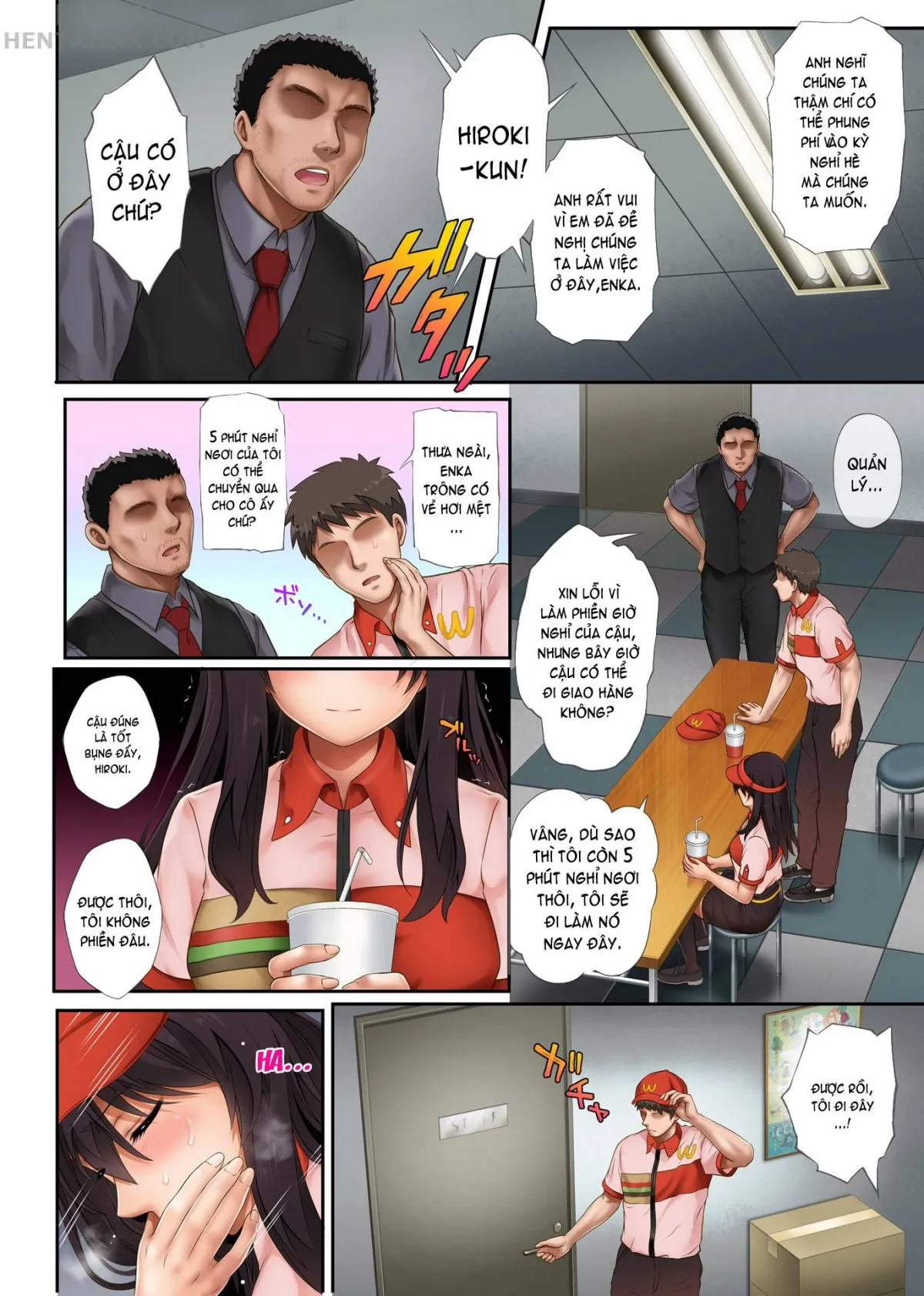 HentaiVN.net - Ảnh 6 - Kare to Watashi to Tenchou no Shinya Kinmu [Night Shift NTR] - Chapter 03 - Có che