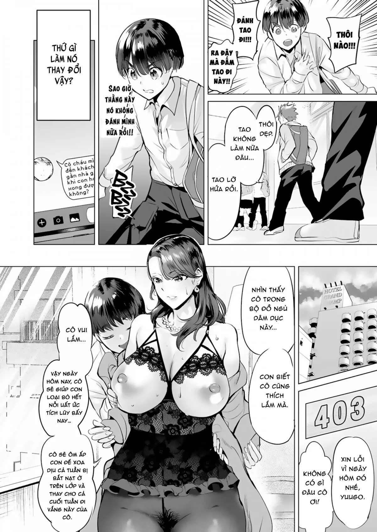 HentaiVN.net - Ảnh 7 - Ijime Bokumetsu Swapping [いじめ撲滅スワッピング] - Chap 3: Đi nhà nghỉ chơi mẹ của nhau