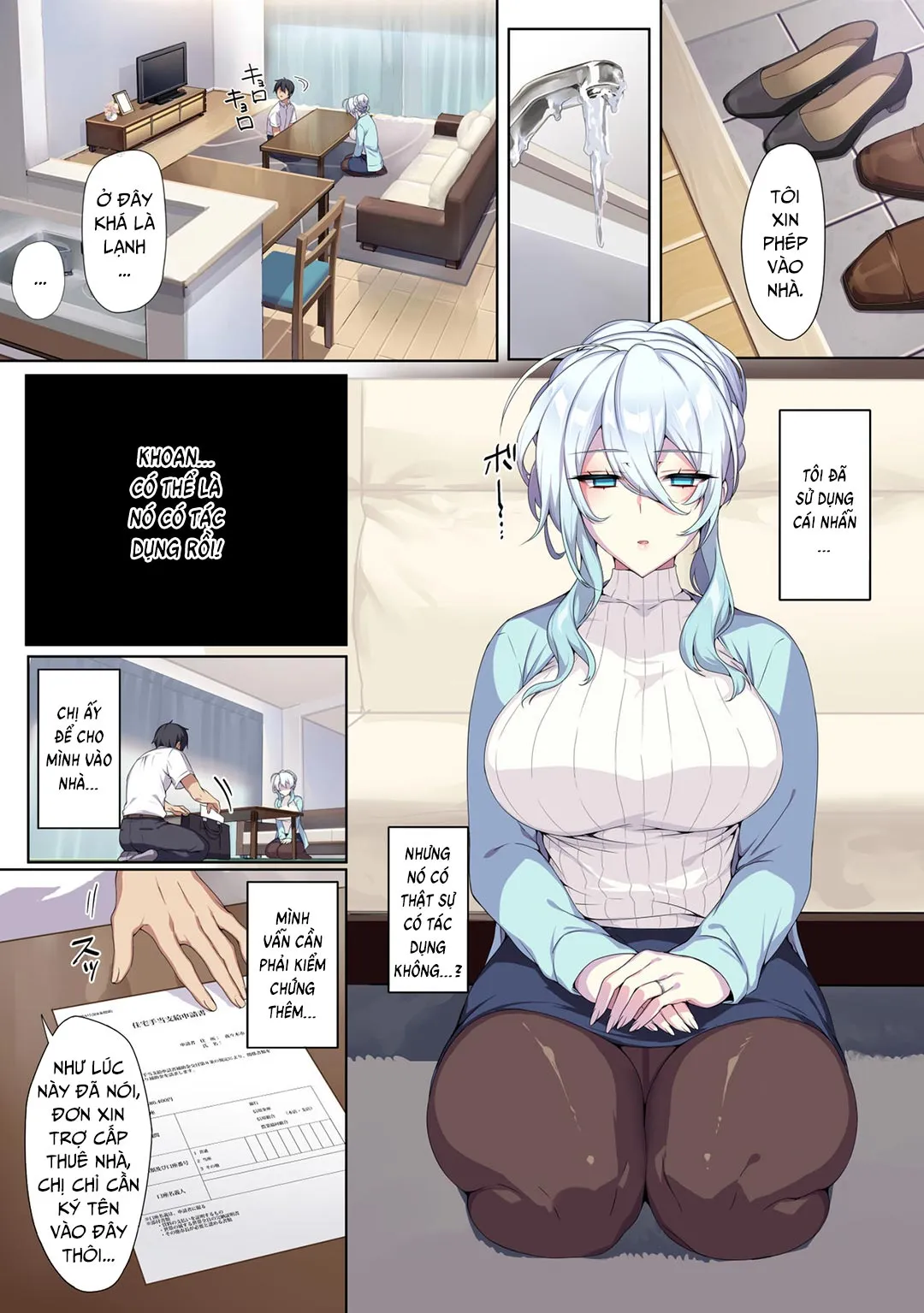 HentaiVN.net - Ảnh 15 - Hitozukiai Ga Nigate Na Miboujin No Yukionna-San To Noroi No Yubiwa - Chap 1 - Có che