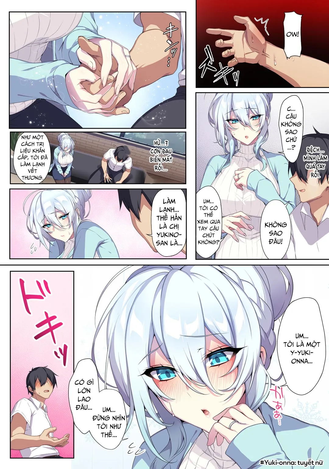 HentaiVN.net - Ảnh 5 - Hitozukiai Ga Nigate Na Miboujin No Yukionna-San To Noroi No Yubiwa - Chap 1 - Có che