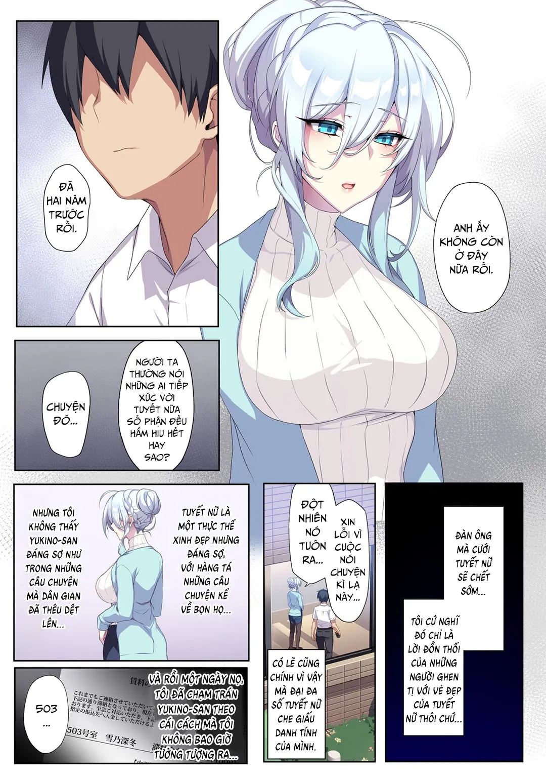 HentaiVN.net - Ảnh 7 - Hitozukiai Ga Nigate Na Miboujin No Yukionna-San To Noroi No Yubiwa - Chap 1 - Có che