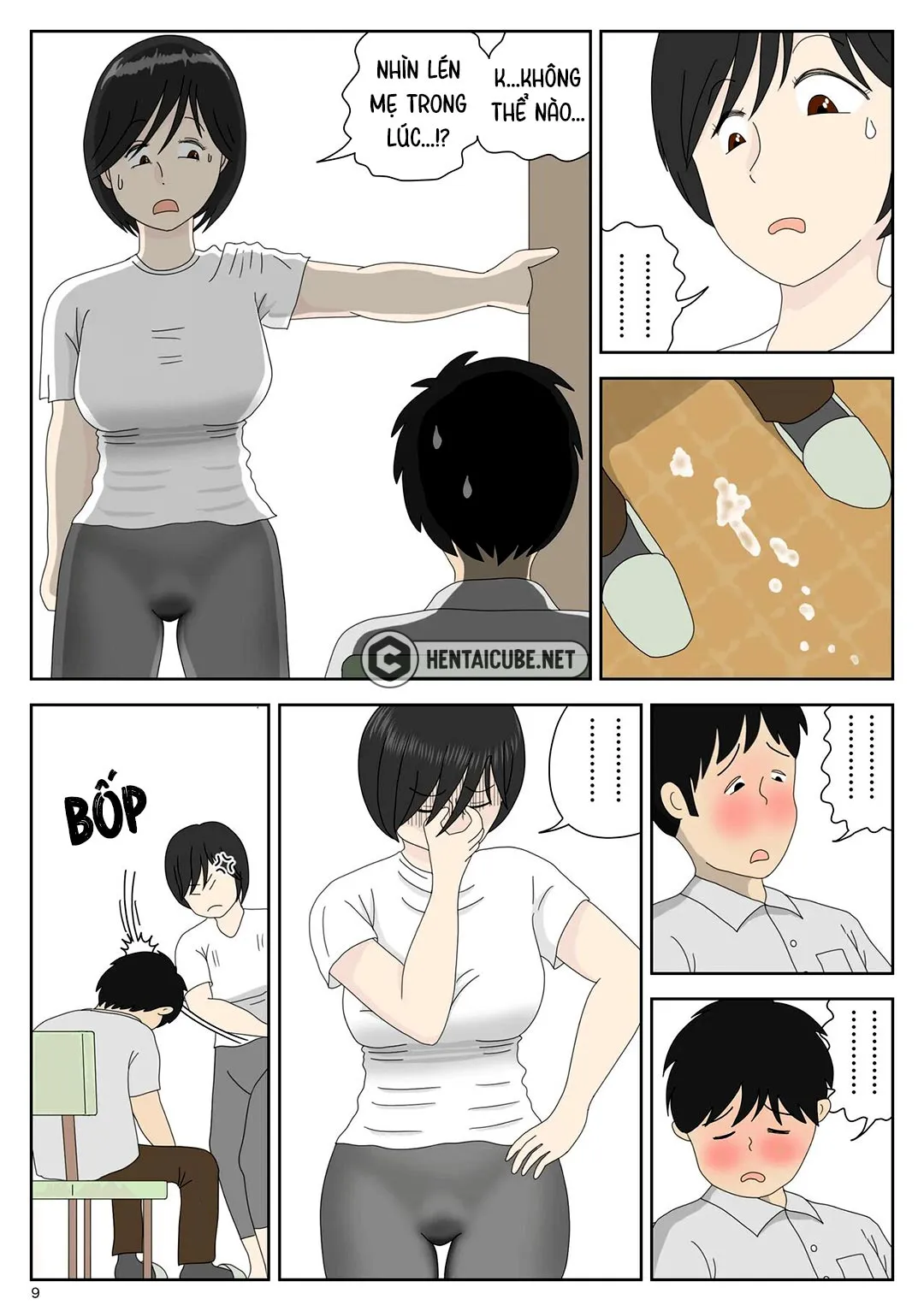 HentaiVN.net - Ảnh 10 - Bị mẹ phát hiện đang rình trộm thủ dâm [Onaneta Kaa-san; Masturbating to Mom] - Chap 1