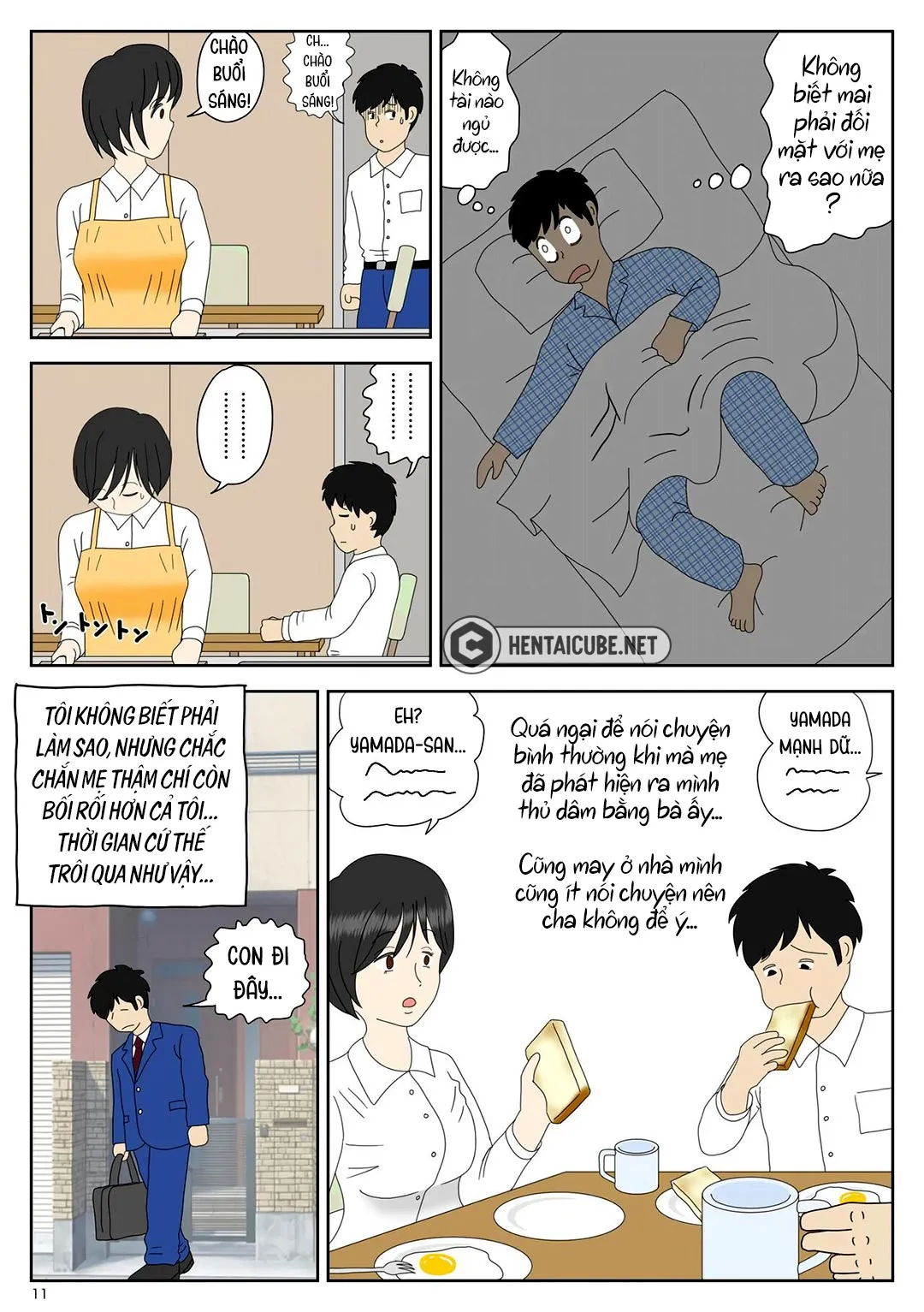HentaiVN.net - Ảnh 12 - Bị mẹ phát hiện đang rình trộm thủ dâm [Onaneta Kaa-san; Masturbating to Mom] - Chap 1