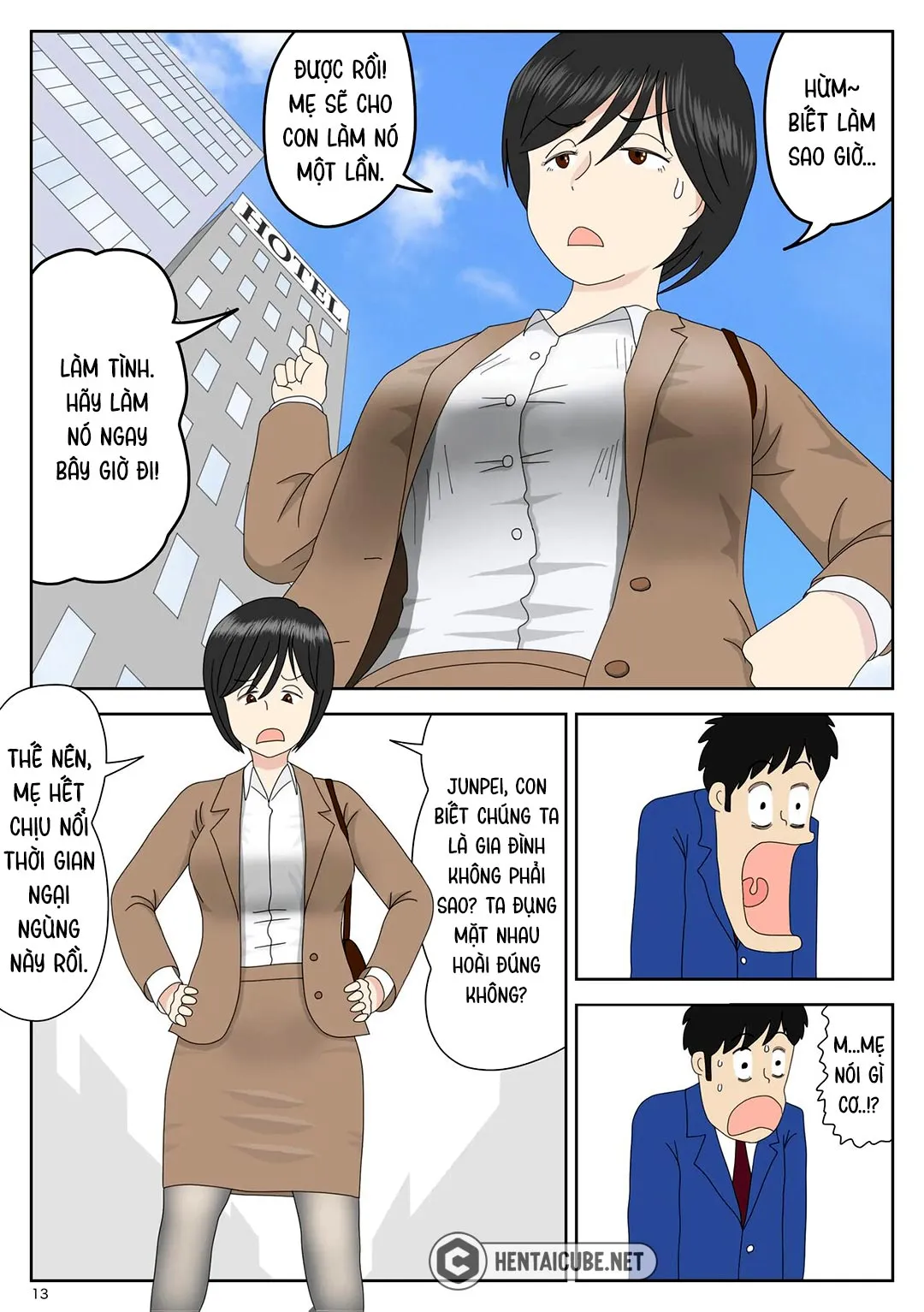 HentaiVN.net - Ảnh 14 - Bị mẹ phát hiện đang rình trộm thủ dâm [Onaneta Kaa-san; Masturbating to Mom] - Chap 1