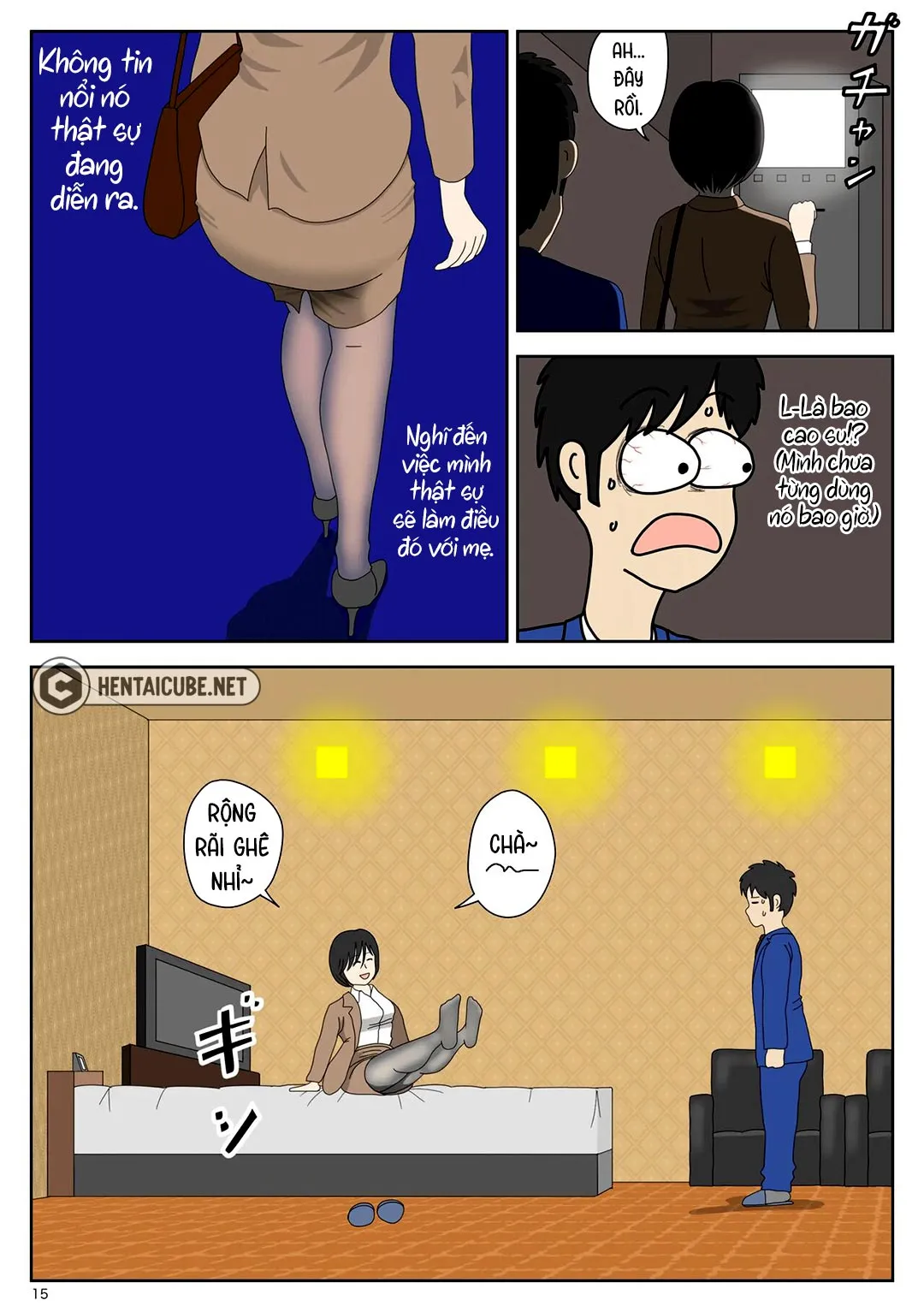 HentaiVN.net - Ảnh 16 - Bị mẹ phát hiện đang rình trộm thủ dâm [Onaneta Kaa-san; Masturbating to Mom] - Chap 1