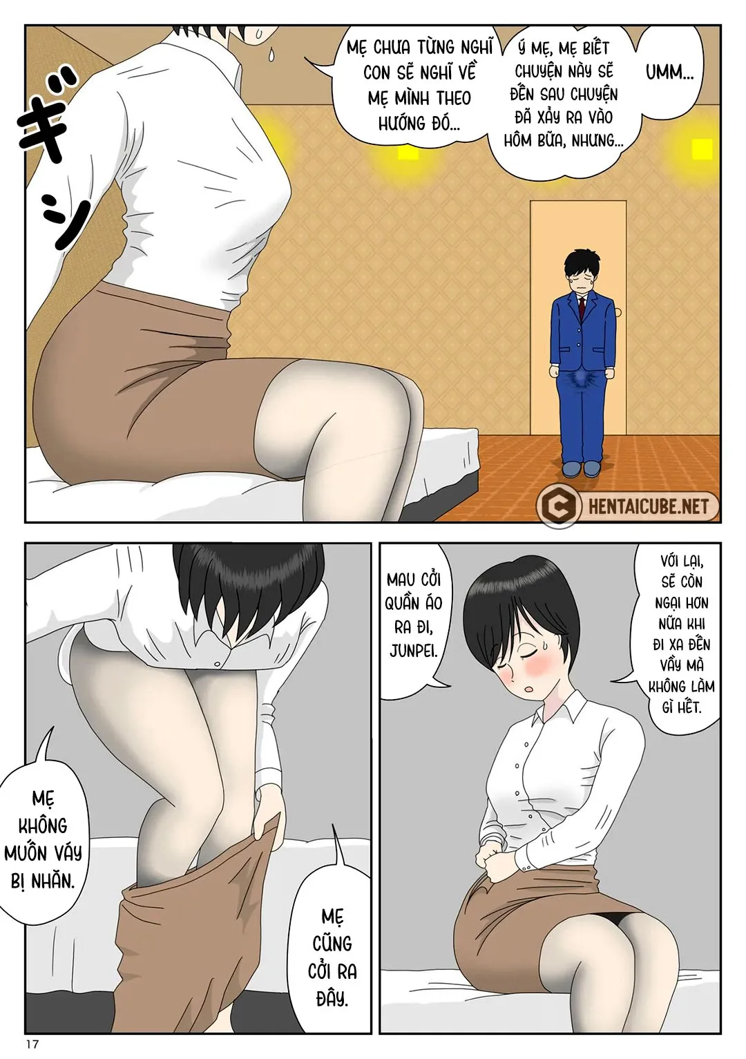 HentaiVN.net - Ảnh 18 - Bị mẹ phát hiện đang rình trộm thủ dâm [Onaneta Kaa-san; Masturbating to Mom] - Chap 1