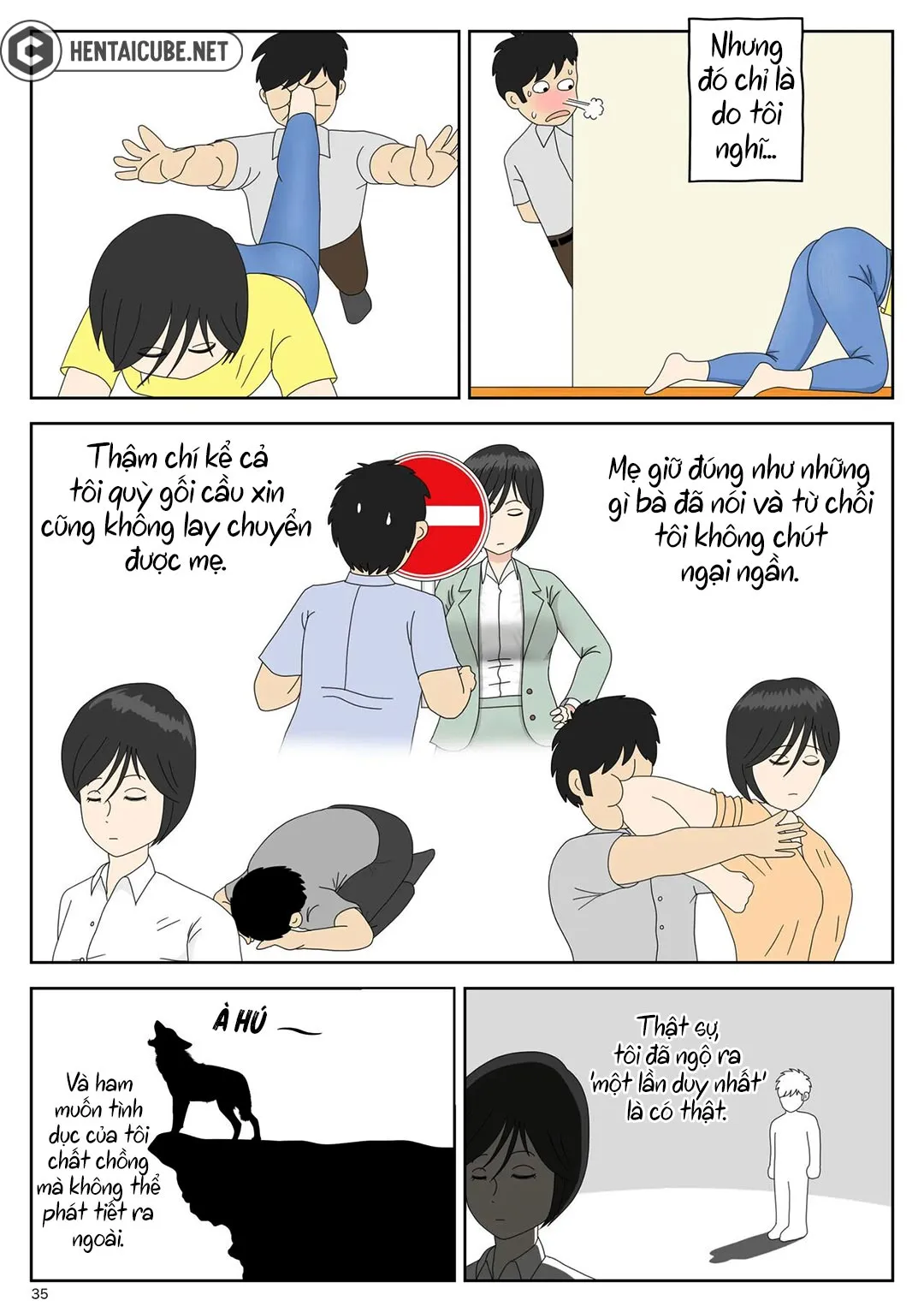 HentaiVN.net - Ảnh 36 - Bị mẹ phát hiện đang rình trộm thủ dâm [Onaneta Kaa-san; Masturbating to Mom] - Chap 1