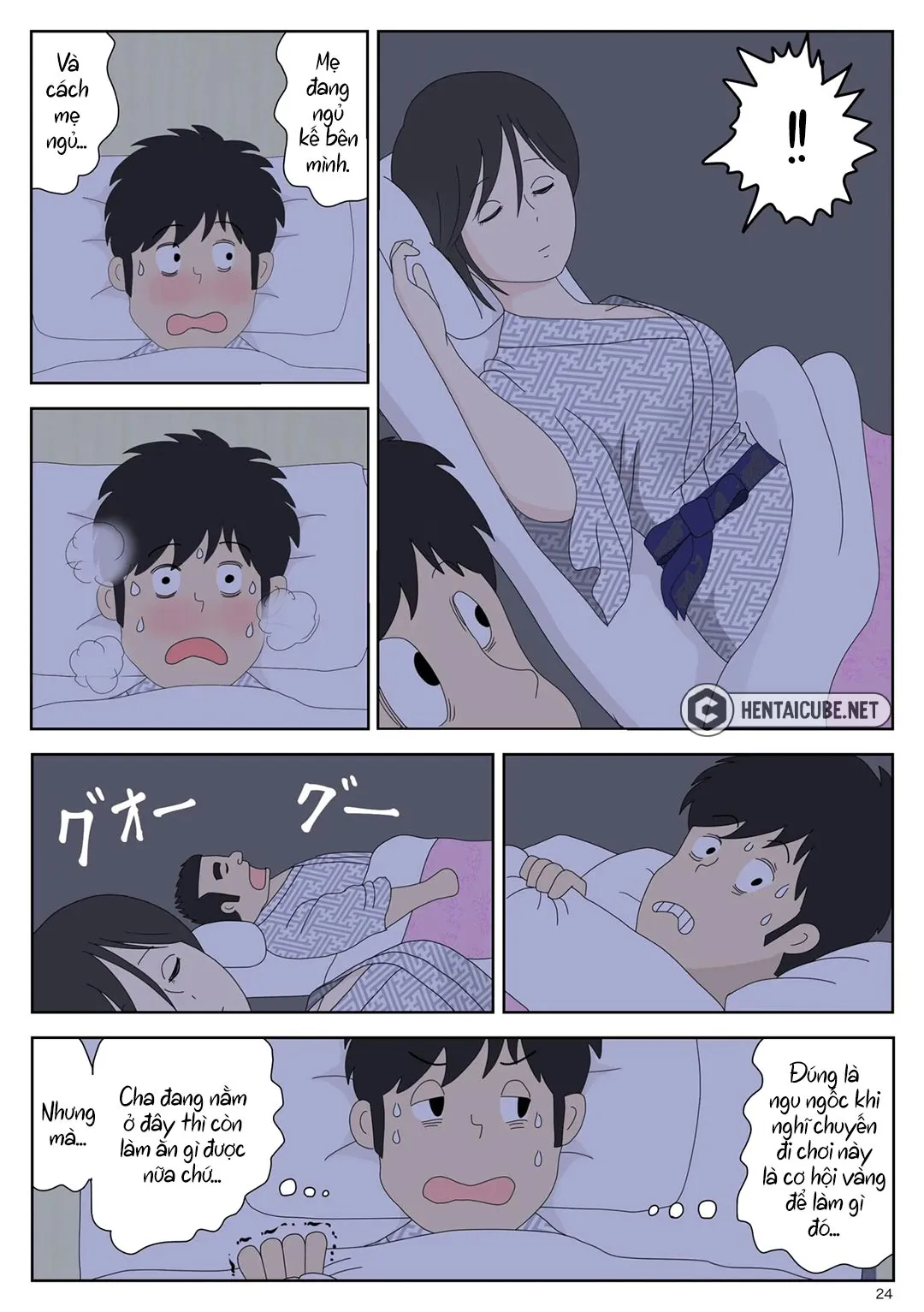 HentaiVN.net - Ảnh 25 - Bị mẹ phát hiện đang rình trộm thủ dâm [Onaneta Kaa-san; Masturbating to Mom] - Chap 2 - Cha ở kế bên