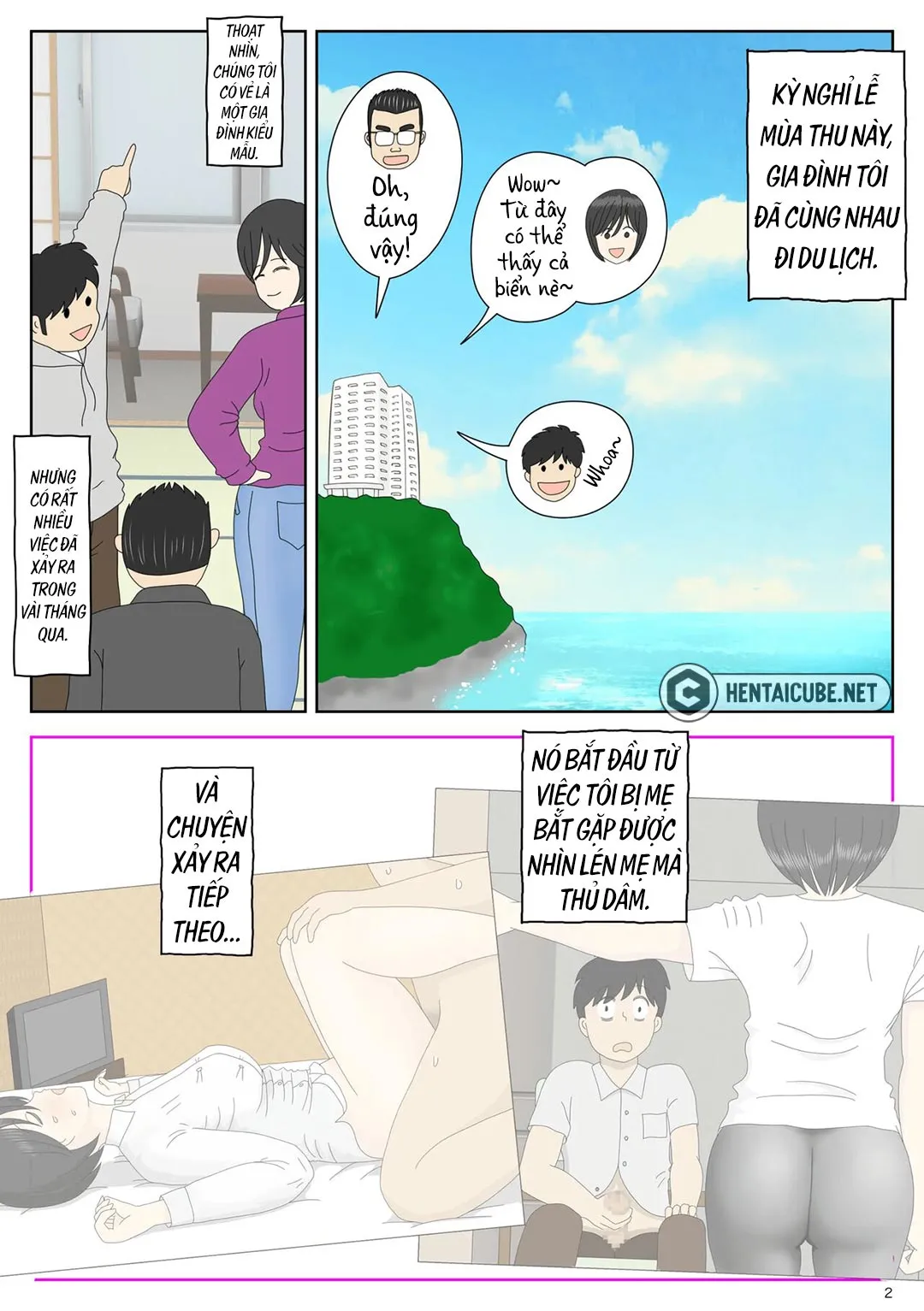 HentaiVN.net - Ảnh 3 - Bị mẹ phát hiện đang rình trộm thủ dâm [Onaneta Kaa-san; Masturbating to Mom] - Chap 2 - Cha ở kế bên