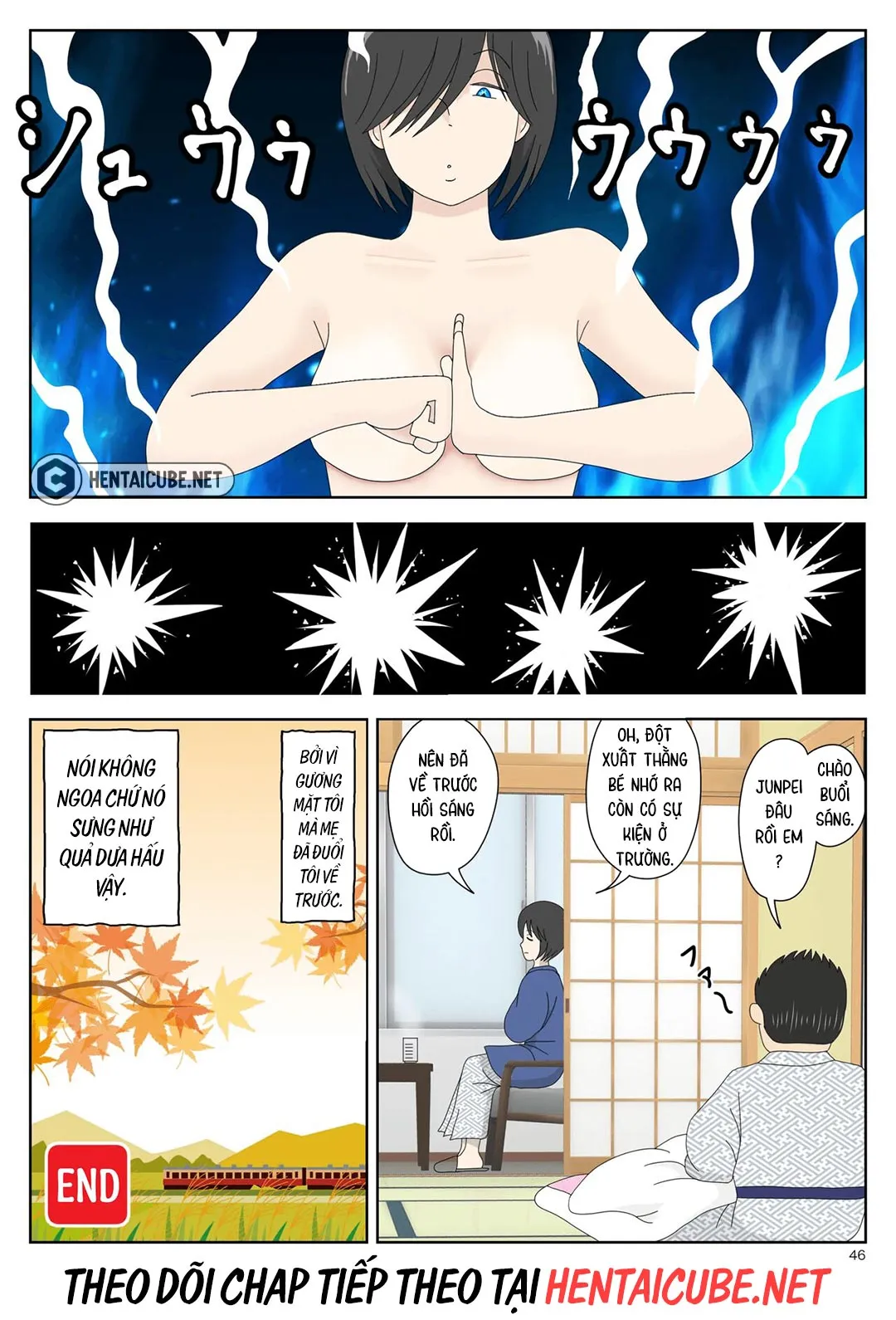 HentaiVN.net - Ảnh 47 - Bị mẹ phát hiện đang rình trộm thủ dâm [Onaneta Kaa-san; Masturbating to Mom] - Chap 2 - Cha ở kế bên
