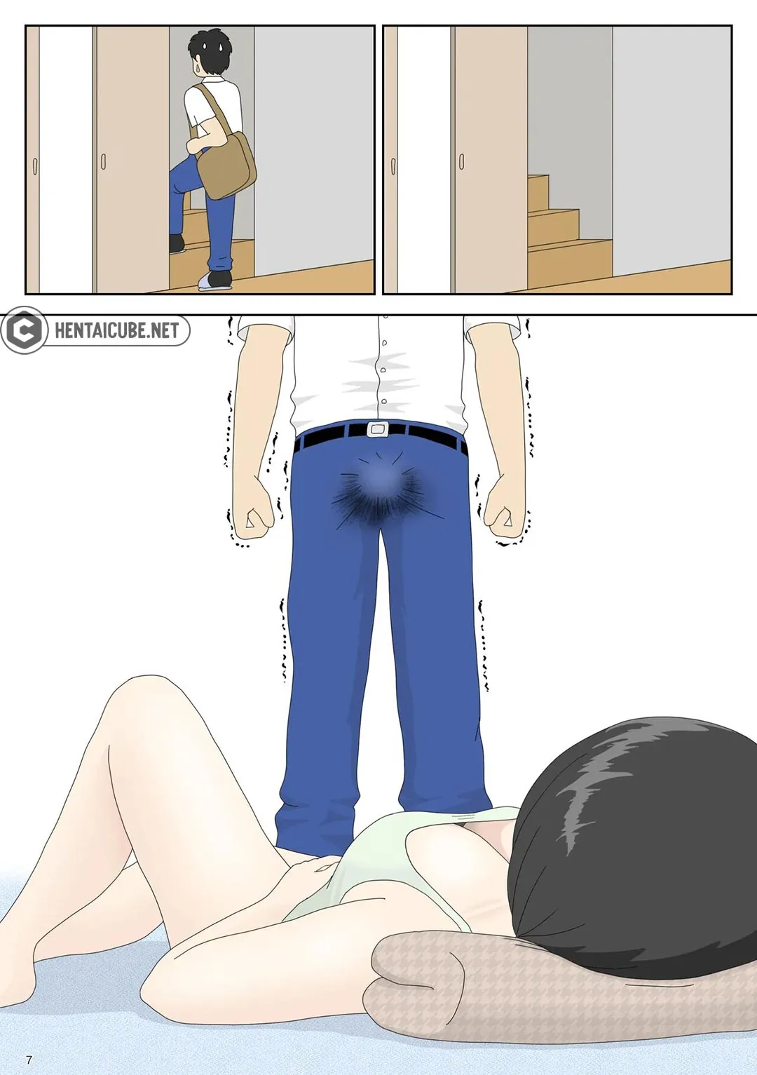HentaiVN.net - Ảnh 8 - Bị mẹ phát hiện đang rình trộm thủ dâm [Onaneta Kaa-san; Masturbating to Mom] - Chap 2 - Cha ở kế bên