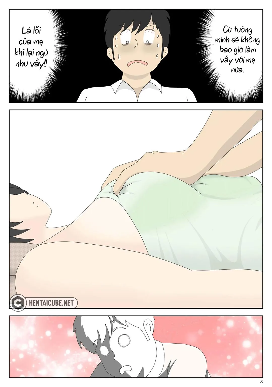 HentaiVN.net - Ảnh 9 - Bị mẹ phát hiện đang rình trộm thủ dâm [Onaneta Kaa-san; Masturbating to Mom] - Chap 2 - Cha ở kế bên