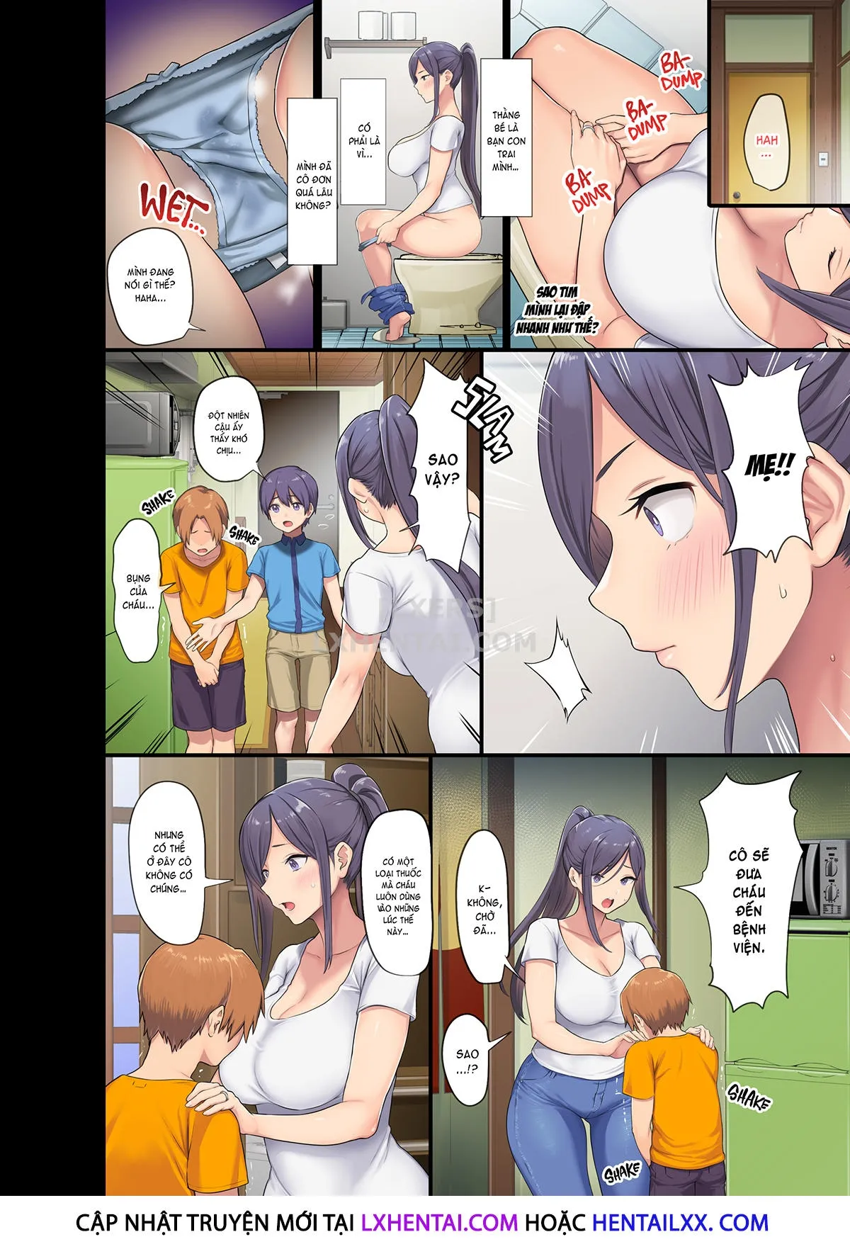 HentaiVN.net - Ảnh 7 - Kyonyuu Miboujin to Musuko no Waruui Otomodachi Honpen Rensai [Giant Boobs Widow and Her Son's Very. Very Bad Friend] - Oneshot - Không che