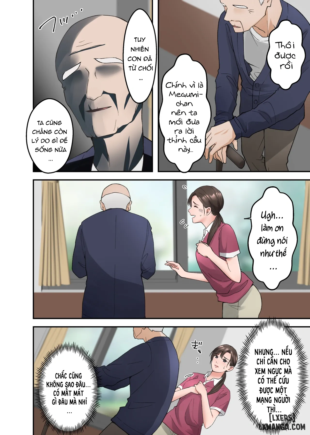 HentaiVN.net - Ảnh 9 - Hitozuma no Kaigoshi ga Yoboyobo Jii-san ni Ikasare Makuru Hanashi - Oneshot