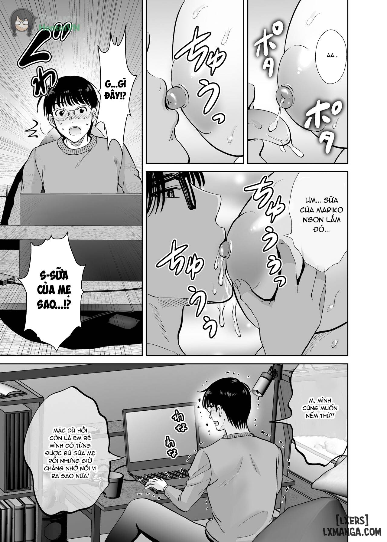 HentaiVN.net - Ảnh 19 - Kyonyuu Kaa-san ga Boku no Me mo Mae de 2 ~Bonyuu Mamire de Ikimakutta Hanashi~ - Oneshot