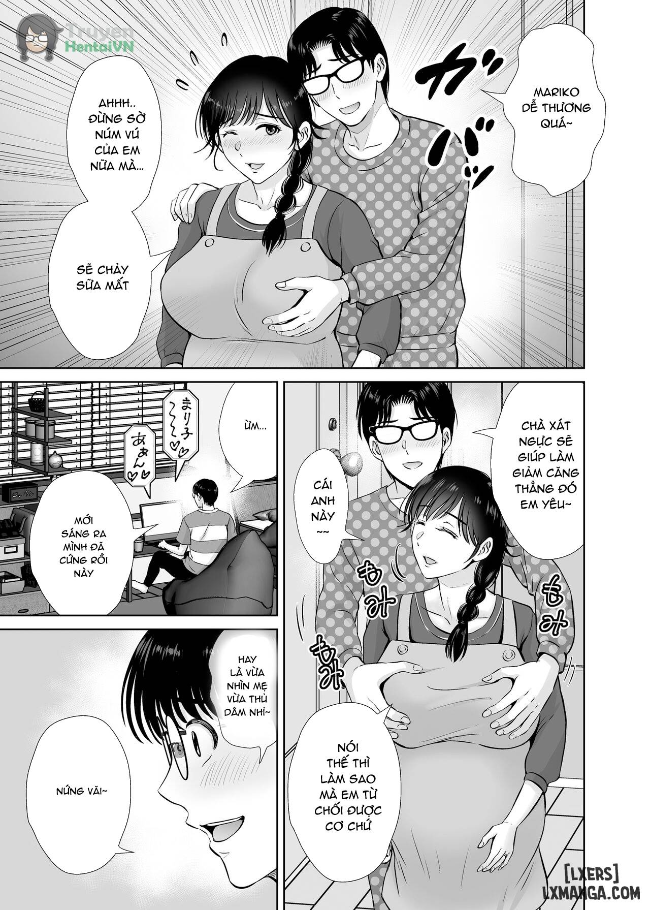 HentaiVN.net - Ảnh 28 - Kyonyuu Kaa-san ga Boku no Me mo Mae de 2 ~Bonyuu Mamire de Ikimakutta Hanashi~ - Oneshot