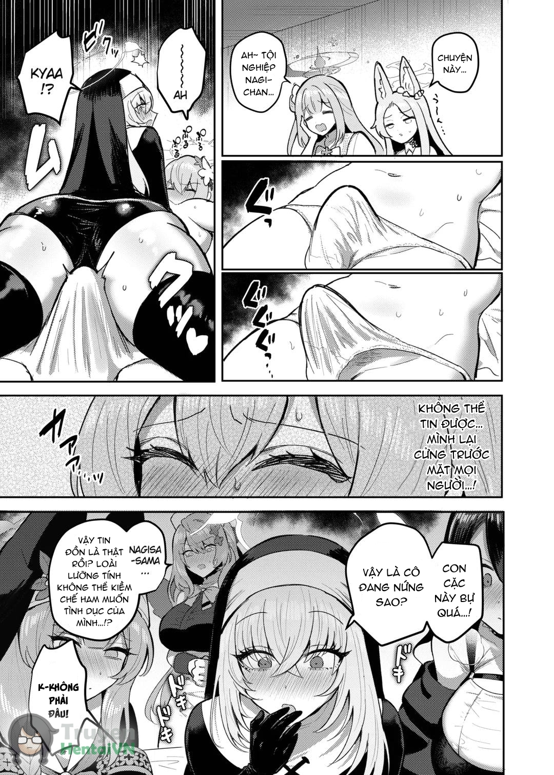 HentaiVN.net - Ảnh 11 - Futanari Tea Party Dosukebe Tougijou Nagisa VS Sisterhood + Kyuugo Kishidan (Blue Archive) - Oneshot