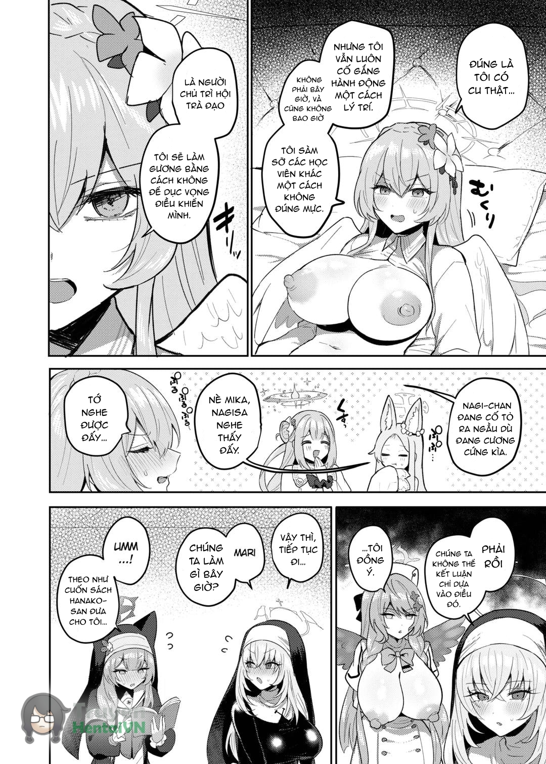 HentaiVN.net - Ảnh 12 - Futanari Tea Party Dosukebe Tougijou Nagisa VS Sisterhood + Kyuugo Kishidan (Blue Archive) - Oneshot
