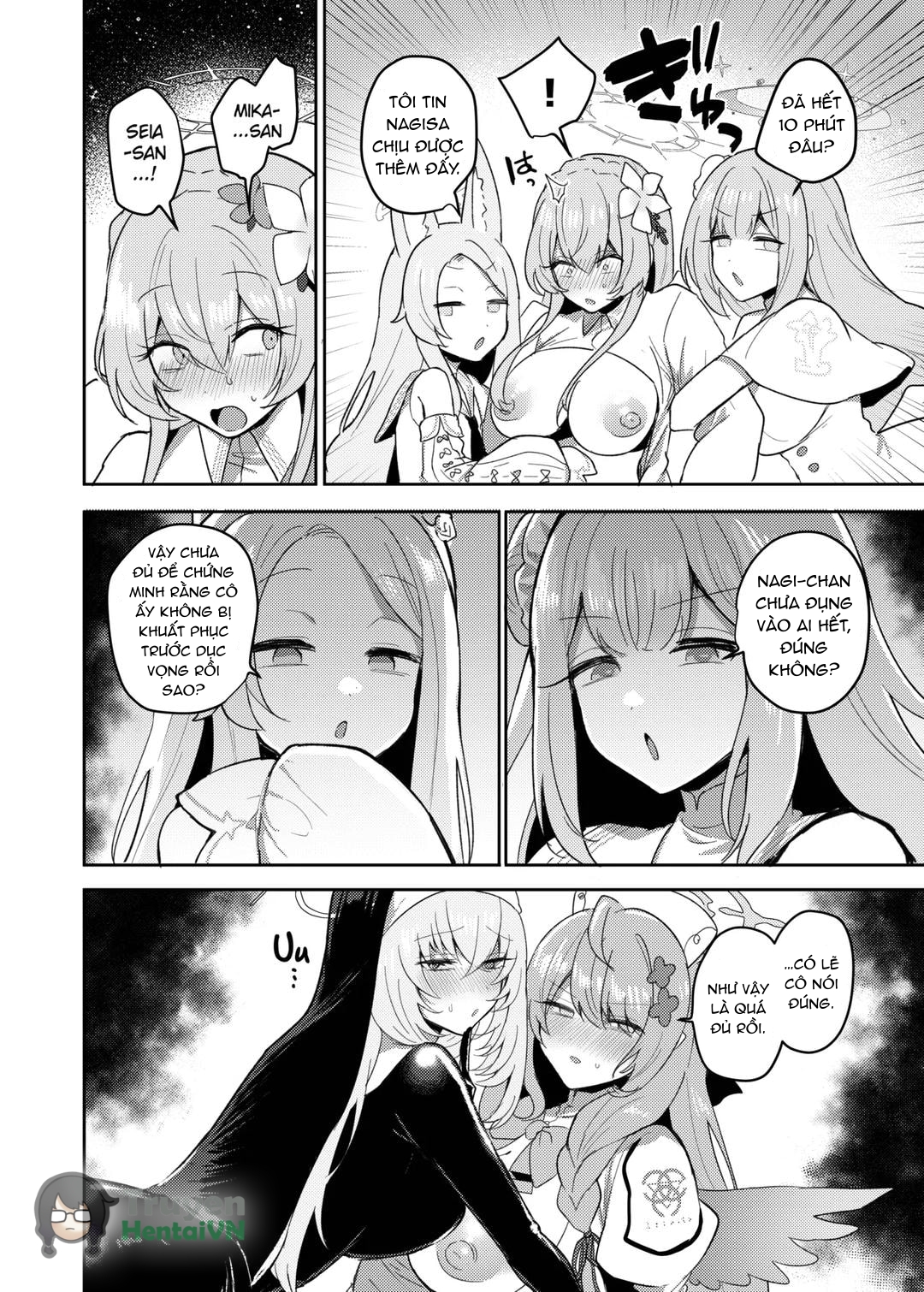 HentaiVN.net - Ảnh 24 - Futanari Tea Party Dosukebe Tougijou Nagisa VS Sisterhood + Kyuugo Kishidan (Blue Archive) - Oneshot