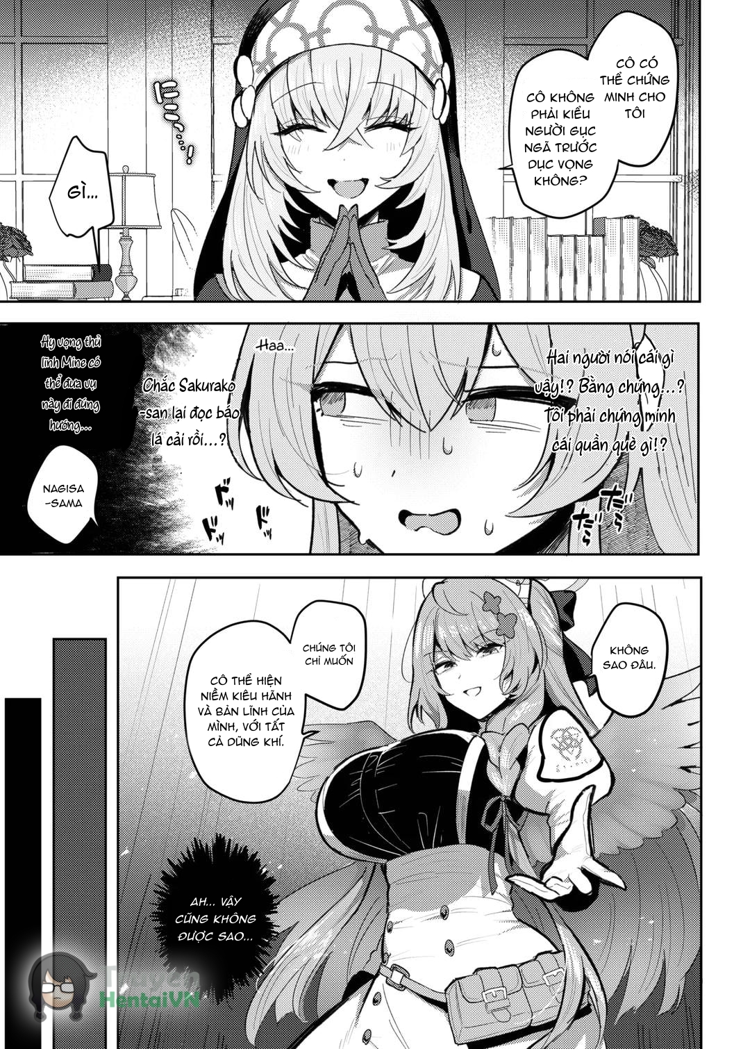 HentaiVN.net - Ảnh 5 - Futanari Tea Party Dosukebe Tougijou Nagisa VS Sisterhood + Kyuugo Kishidan (Blue Archive) - Oneshot