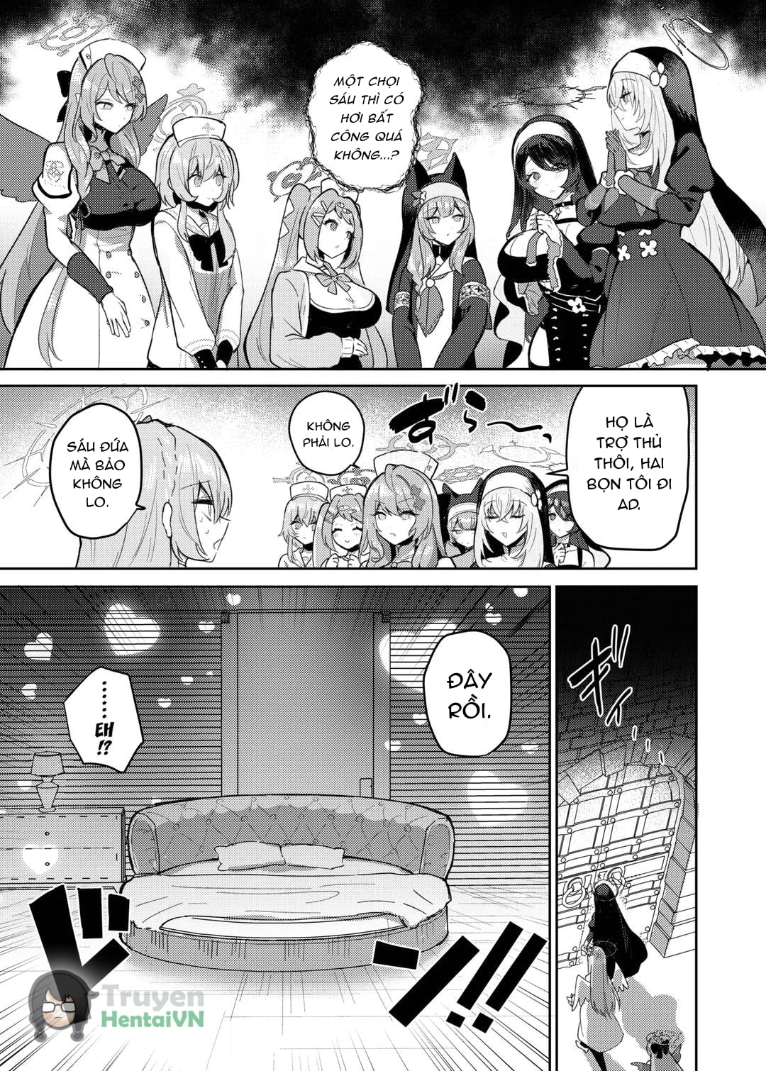 HentaiVN.net - Ảnh 7 - Futanari Tea Party Dosukebe Tougijou Nagisa VS Sisterhood + Kyuugo Kishidan (Blue Archive) - Oneshot