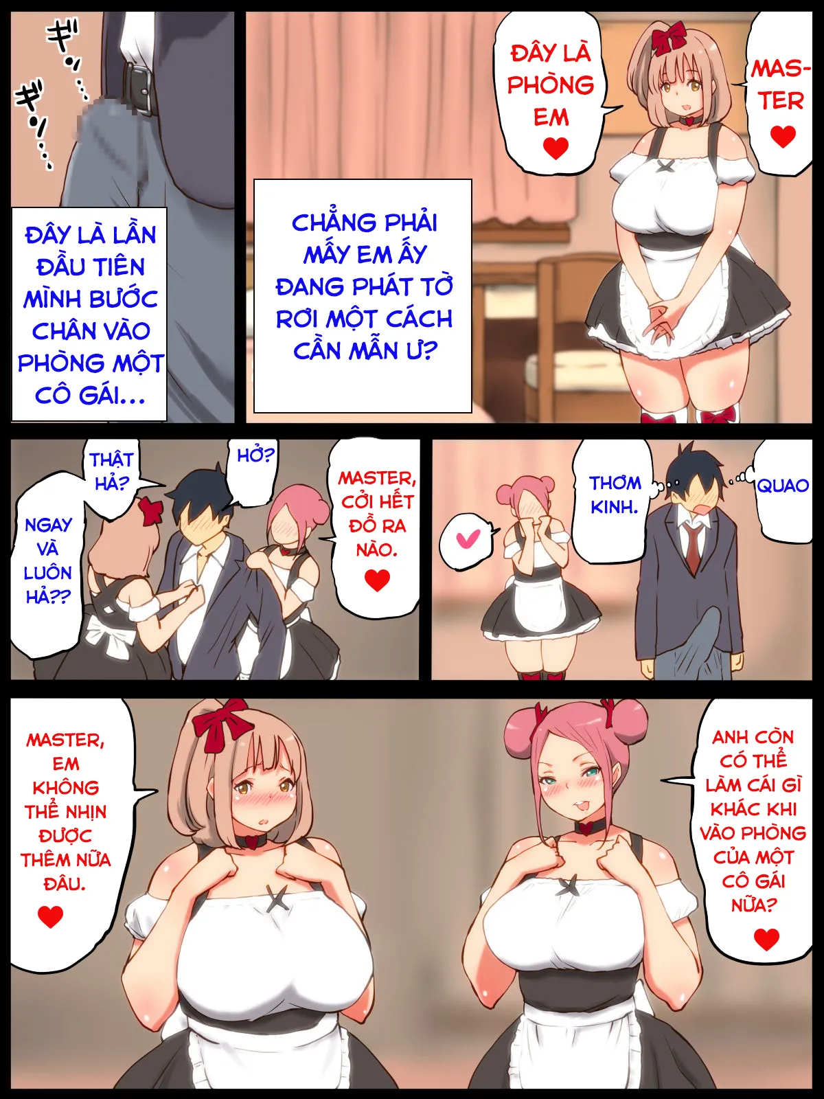 HentaiVN.net - Ảnh 5 - Những Cái Lồn Múp Và Chàng Trai Số Hưởng! [Motto An An Dopyun; Fuck Me More, Make Me Moan!] - Part 4: 3somes cùng hai em hầu gái dú to dâm đãng chuyên chăm sóc cặc cho master