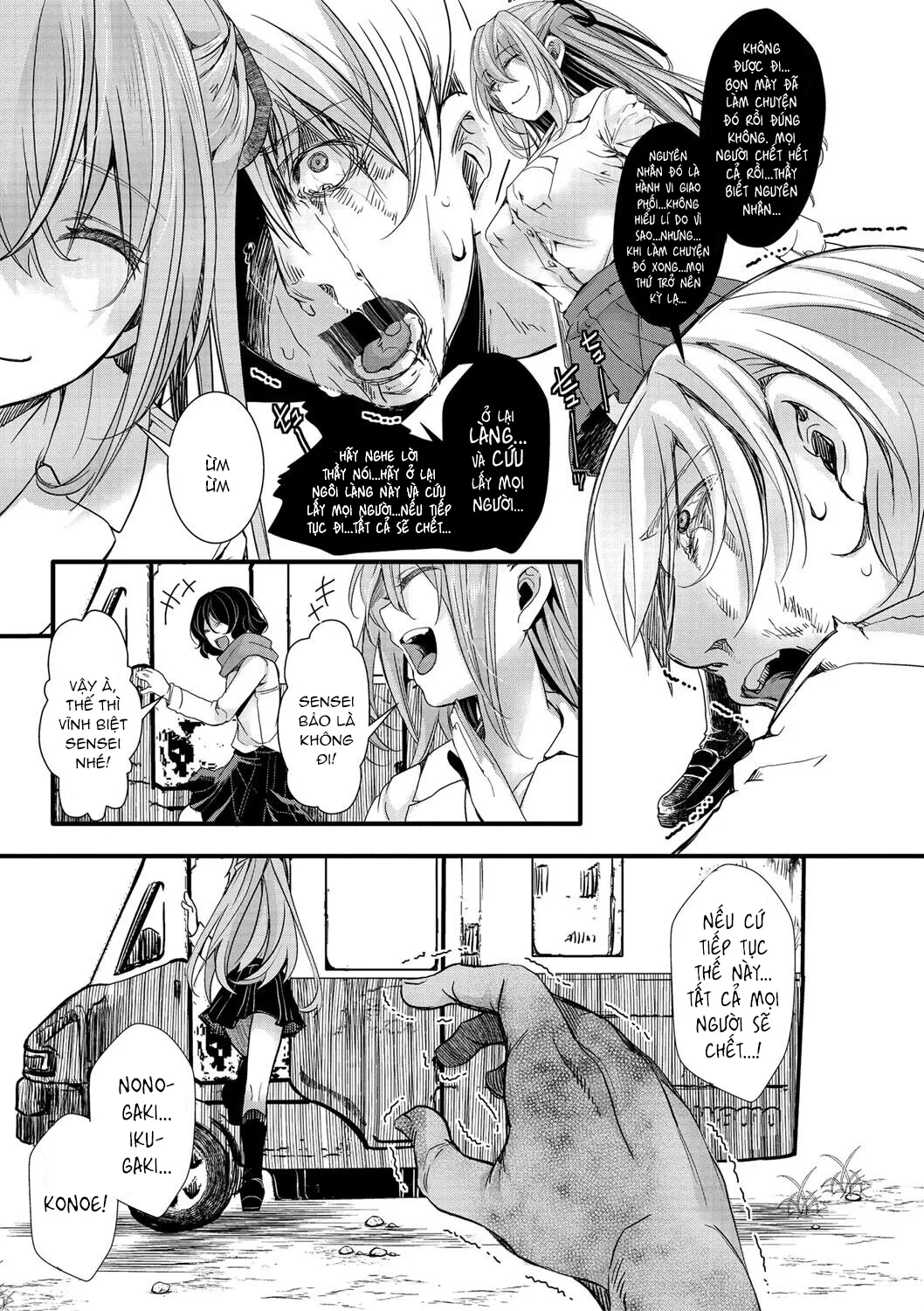 HentaiVN.net - Ảnh 27 - Chuyến dã ngoại [Mesuana Seikimatsu ~Watashi-tachi no Kyousei Omedeta Shuugaku Ryokou~; メス穴世紀末〜私達の強制おめでた襲学旅行〜] - Chap 5: Khởi hành chuyến dã ngoại