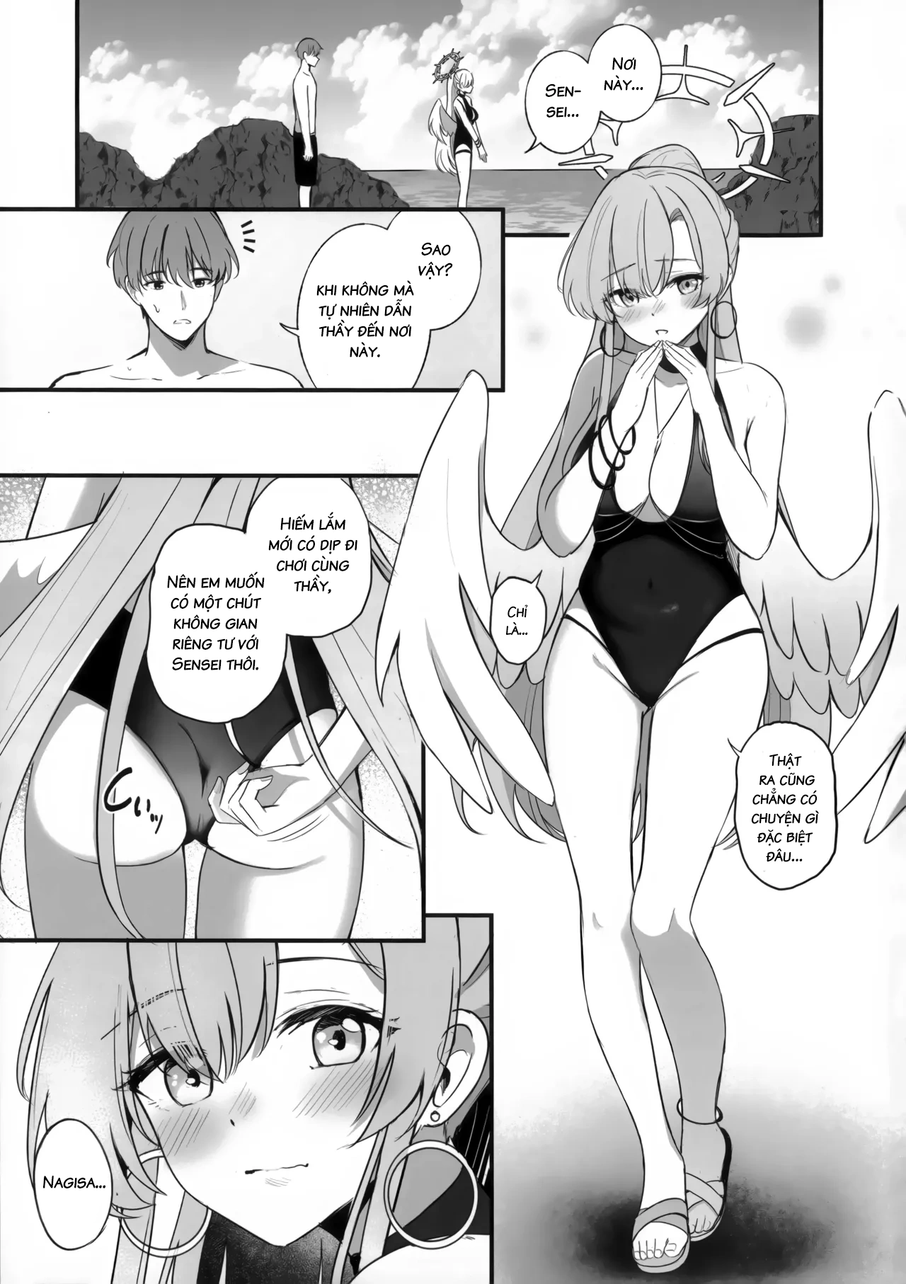 HentaiVN.net - Ảnh 2 - Ký ức mùa hè của Nagisa - Blue Archive - One shot khô dái nhưng bị ngắn