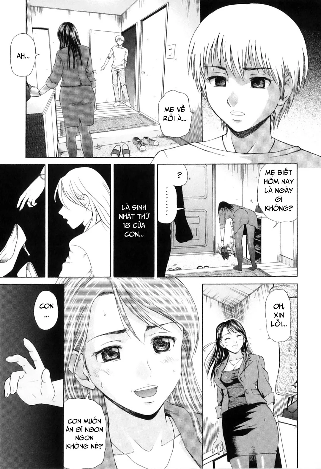 HentaiVN.net - Ảnh 4 - Khát khao mẹ và con trai [Yokujou Boshi; Desire Mother and Child] - Chap 4 - Mẹ làm gái