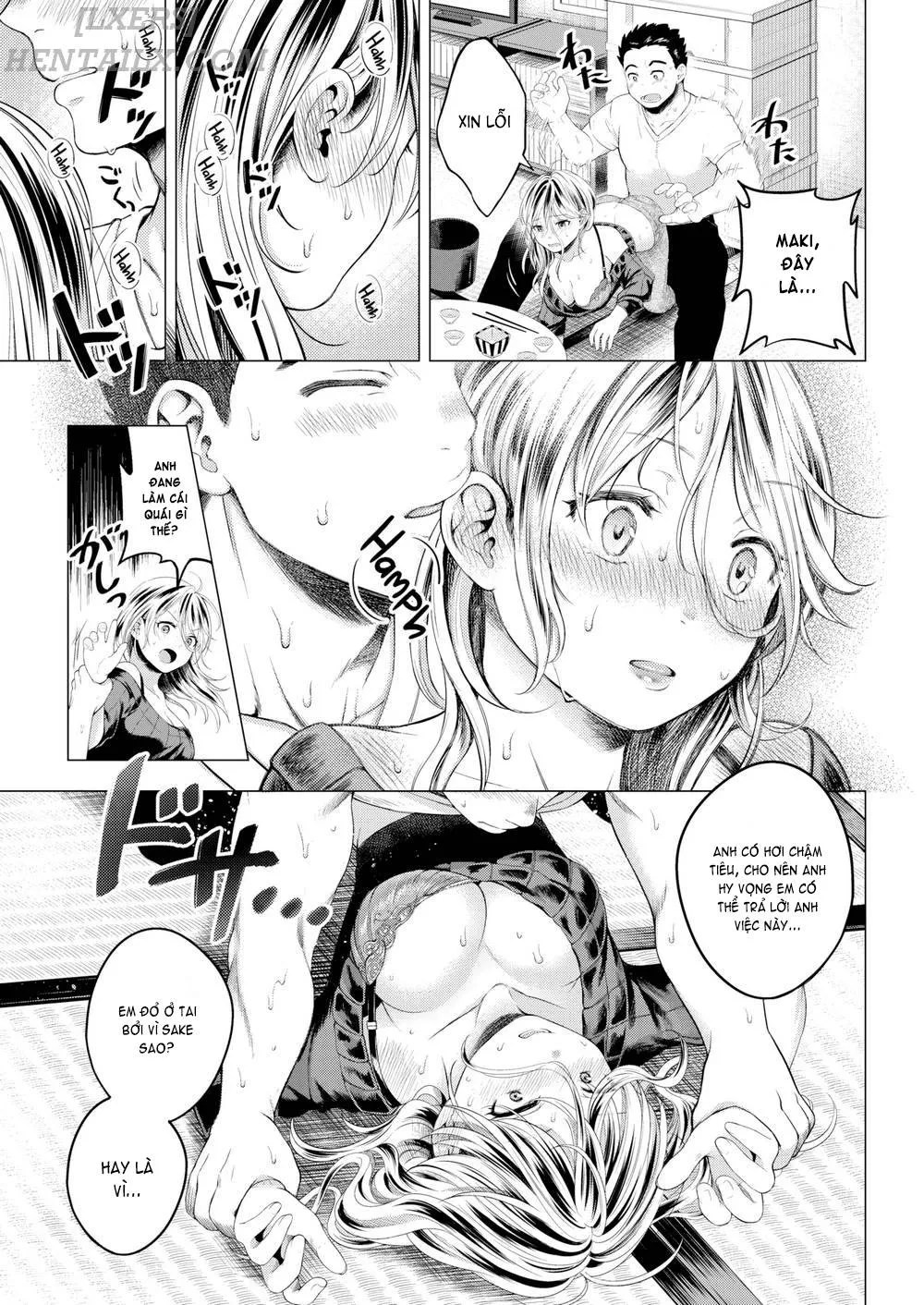HentaiVN.net - Ảnh 10 - Nenmaku [Honeymoon; After the Honeymoon; Once You Go Halfway Around the World; Milky Lip; July’s Golden Ratio; Evening Warmed Sake; Suffering From Sin] - Chap 6 - Evening Warmed Sake