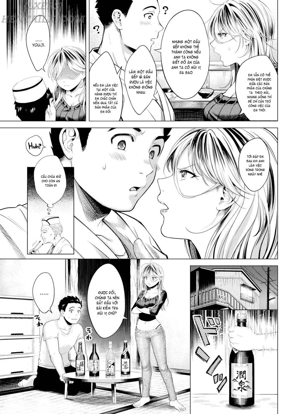 HentaiVN.net - Ảnh 6 - Nenmaku [Honeymoon; After the Honeymoon; Once You Go Halfway Around the World; Milky Lip; July’s Golden Ratio; Evening Warmed Sake; Suffering From Sin] - Chap 6 - Evening Warmed Sake