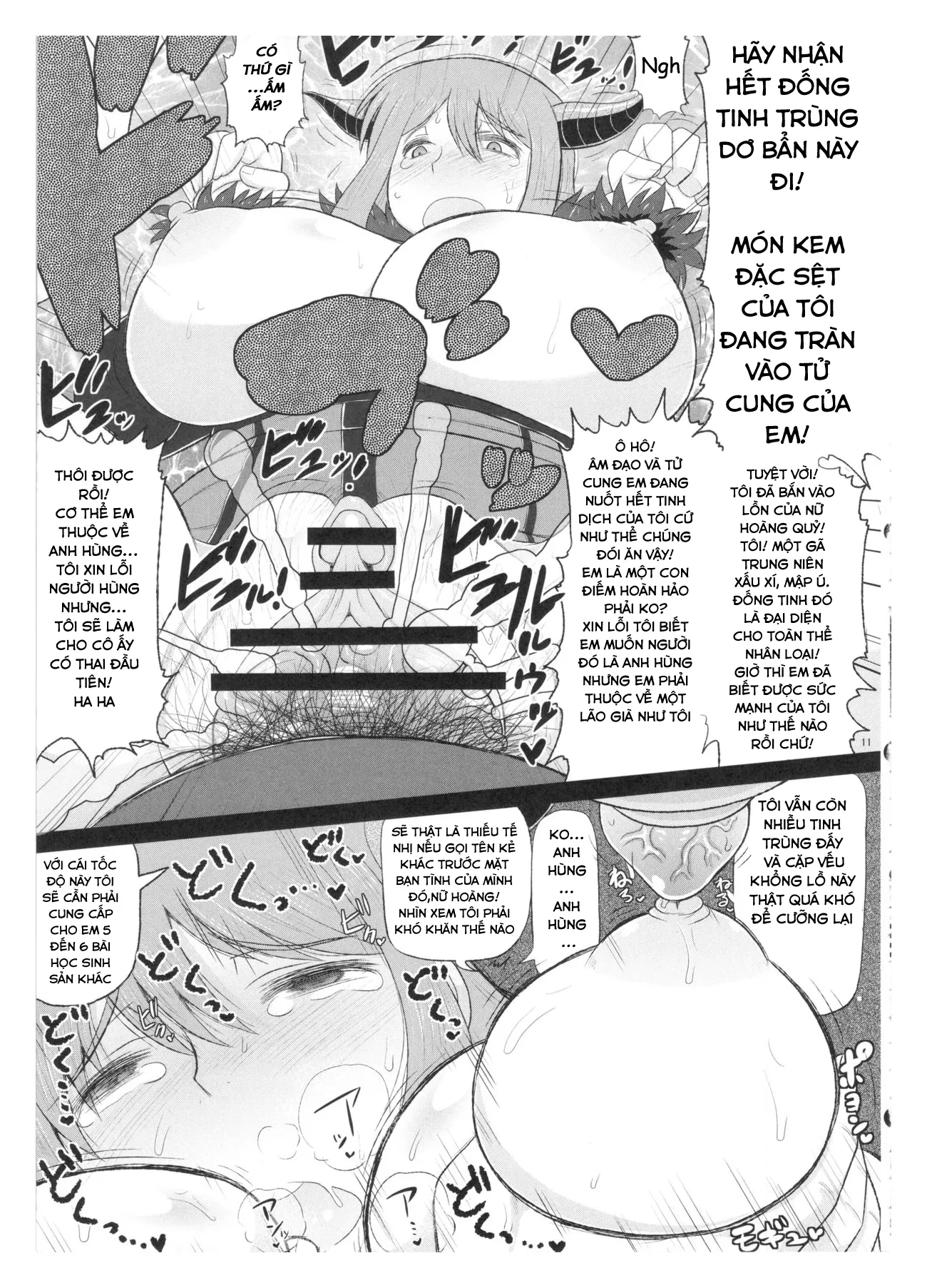 HentaiVN.net - Ảnh 11 - Maou-sama no Tawawa na Daniku Body ni Kimo Debu Otoko ga Noshikakari Koshifuri Daigassen! (Maoyuu Maou Yuusha) - Oneshot