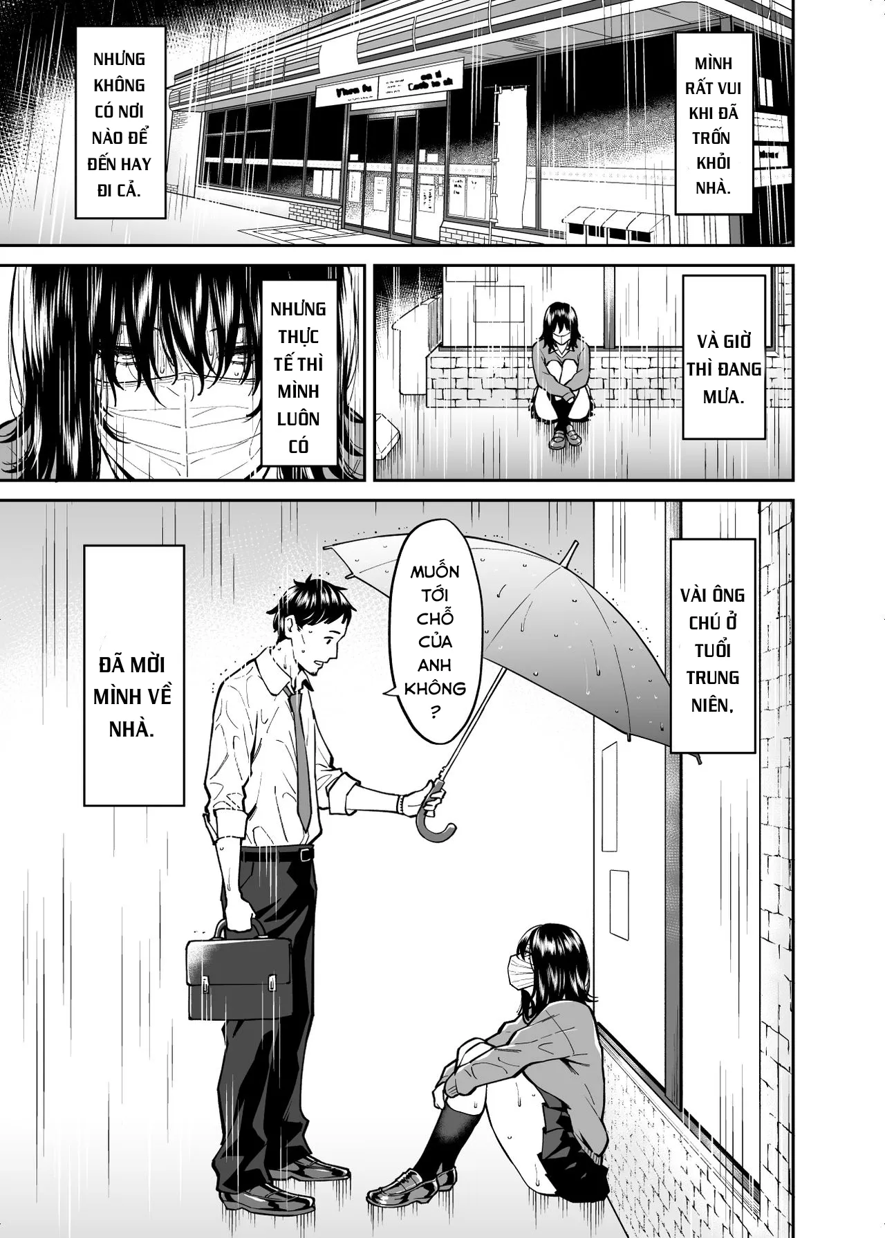 HentaiVN.net - Ảnh 3 - Đi bụi và ông chú trung niên. [The Runaway And The Middle-Aged Man; Hirowareta Onnanoko to Oji-san no Hanashi] - Oneshot