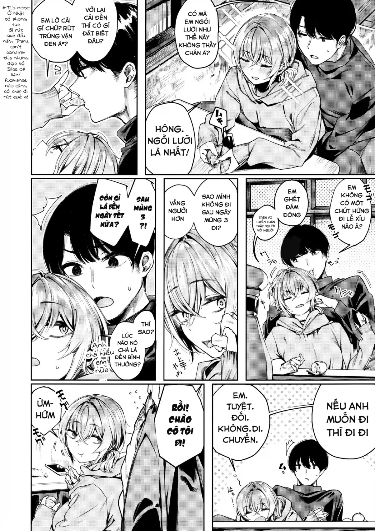 HentaiVN.net - Ảnh 5 - Giang hồ-chan không giang hồ cho lắm! [Sukoshi Furyouppoi Onnanoko to Kyuujitsu ni Ie de Daradara Shitai Hon ; 少し不良っぽい女の子と休日に家でだらだらしたい本] - Chap 2: Năm mới cùng Giang Hồ - Chan
