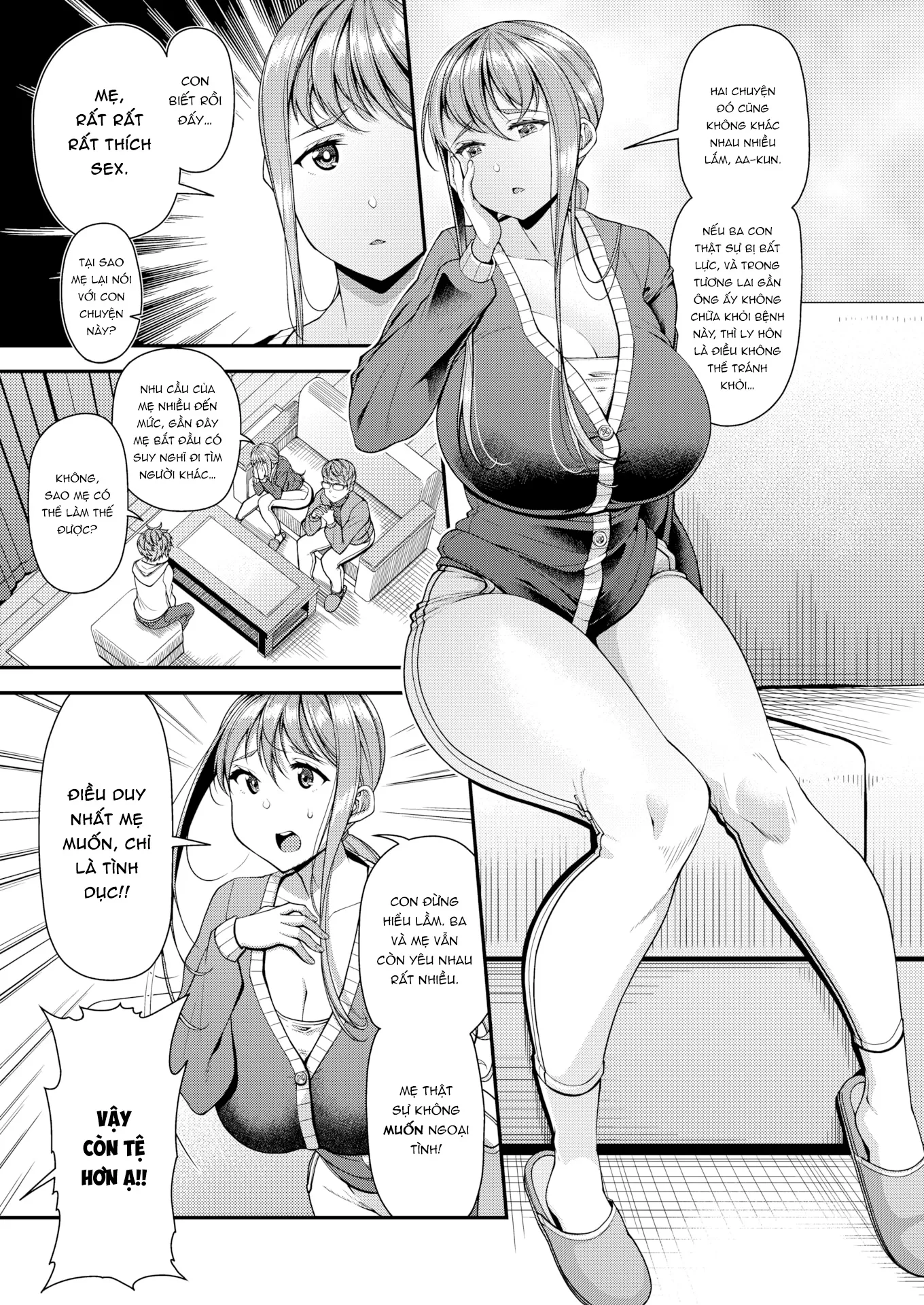 HentaiVN.net - Ảnh 3 - Vì ba, con học làm chồng của mẹ. - Oneshot
