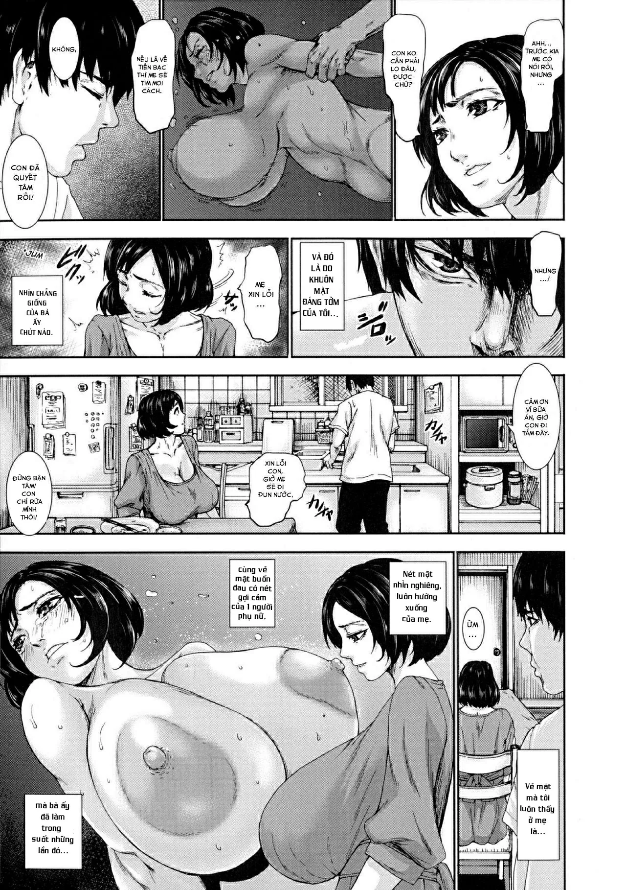 HentaiVN.net - Ảnh 5 - Đứa Con Bất Hạnh Thèm Khát Mẹ Mình [Boyoku ~Fukou kara Umareta Ko~ ; 母欲～不幸から生まれた子～ (超乳大噴獄)] - Oneshot