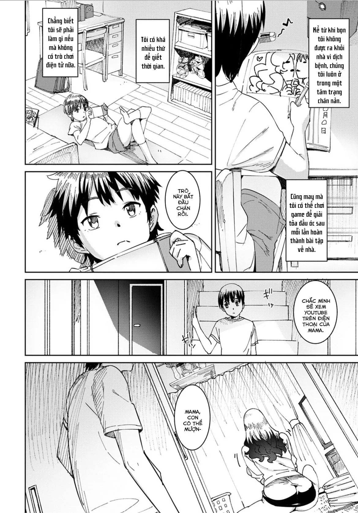 HentaiVN.net - Ảnh 5 - Nghỉ dịch sao cho đúng [Mama no Natsuyasumi ; ママの夏休み] - Chap 1